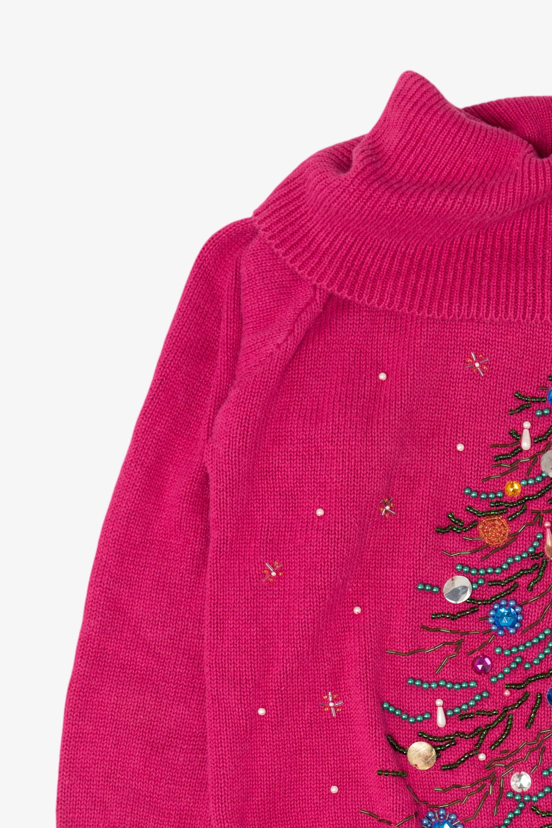 Vintage Hot Pink B.P Design Tree Ugly Christmas Pullover (1990s)