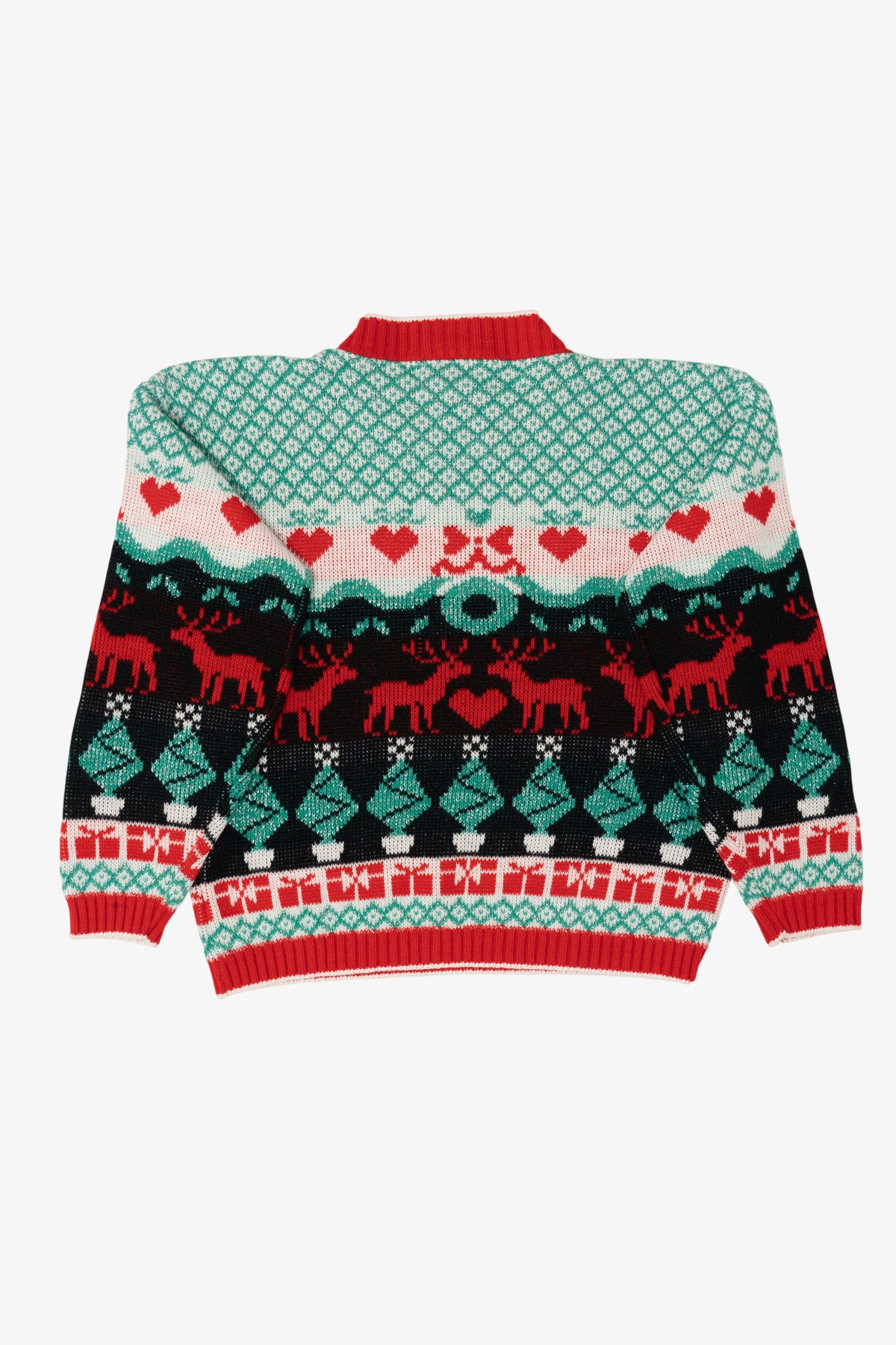 Vintage Aqua Grand Knitwear Reindeer Pattern Ugly Christmas Pullover (1980s)