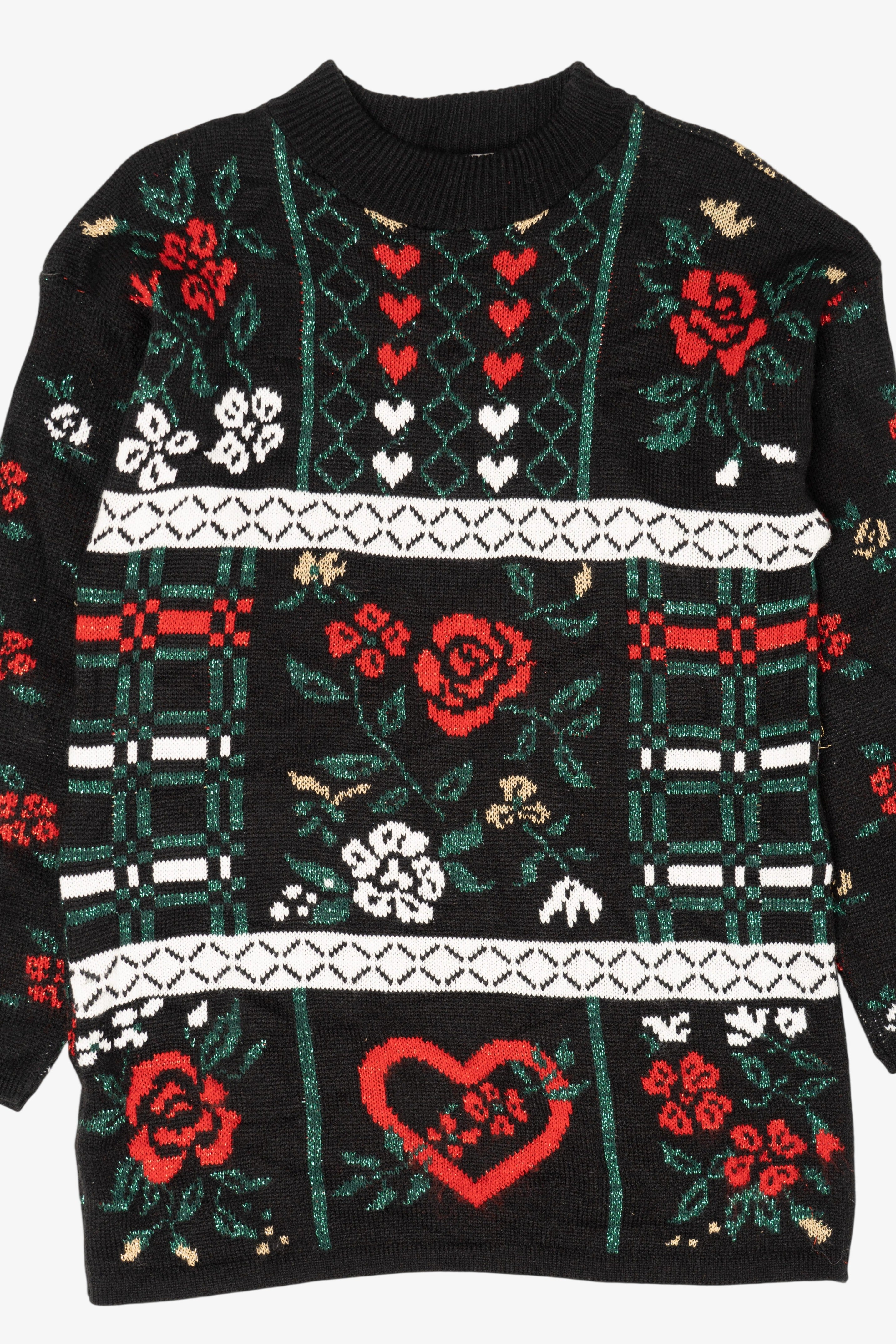 Vintage Black Mathias Flowers Ugly Christmas Pullover (1980s)