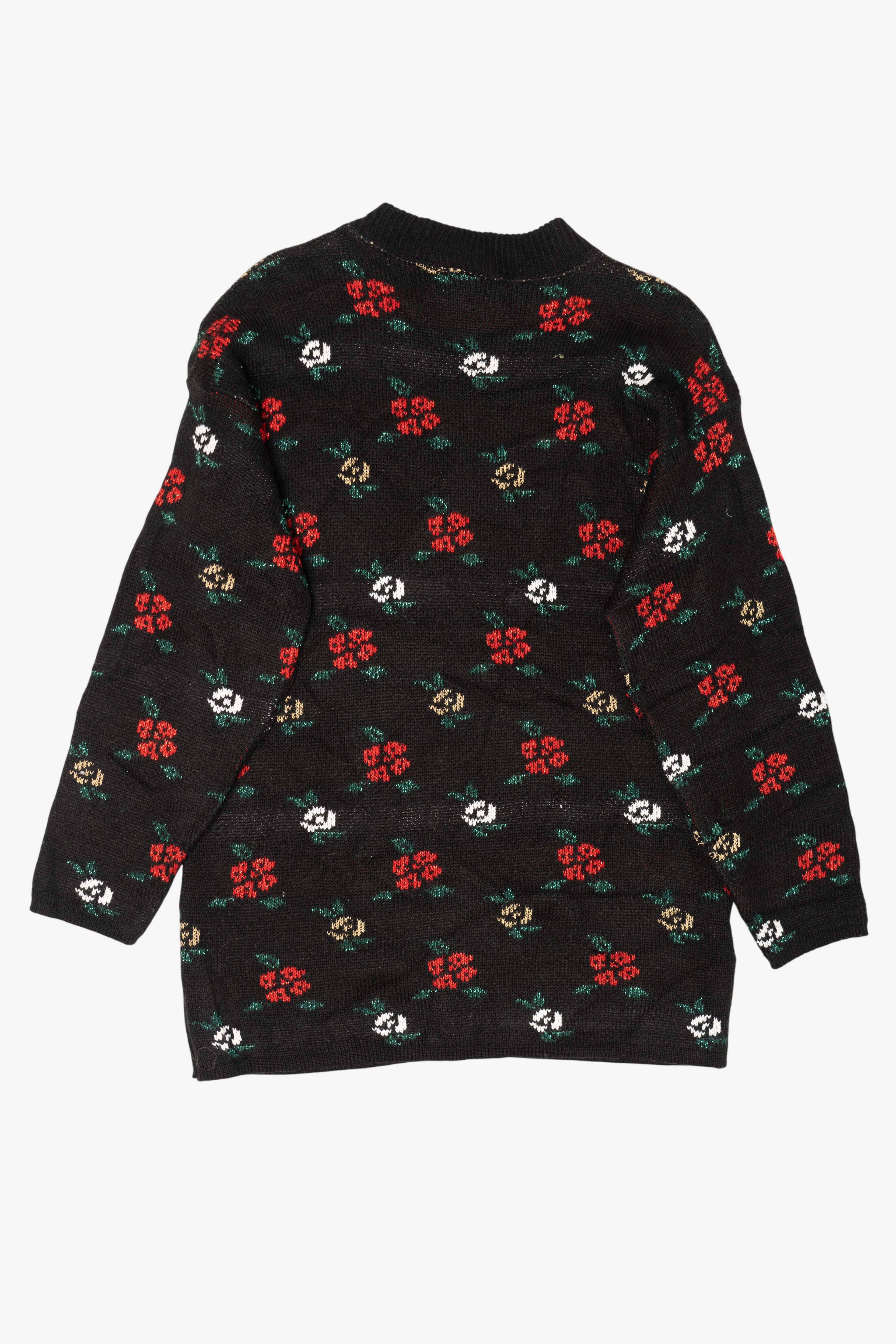 Vintage Black Mathias Flowers Ugly Christmas Pullover (1980s)