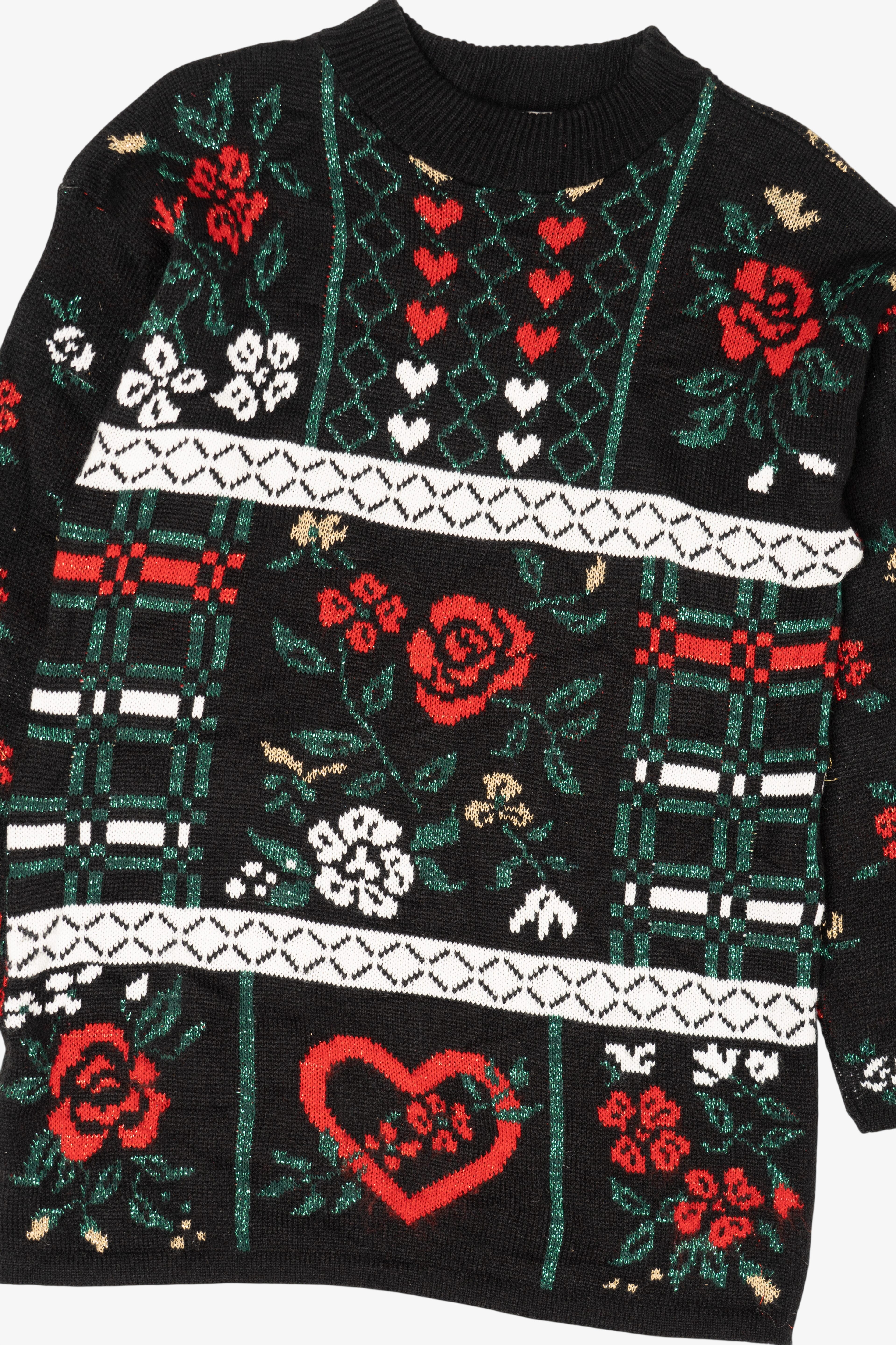 Vintage Black Mathias Flowers Ugly Christmas Pullover (1980s)