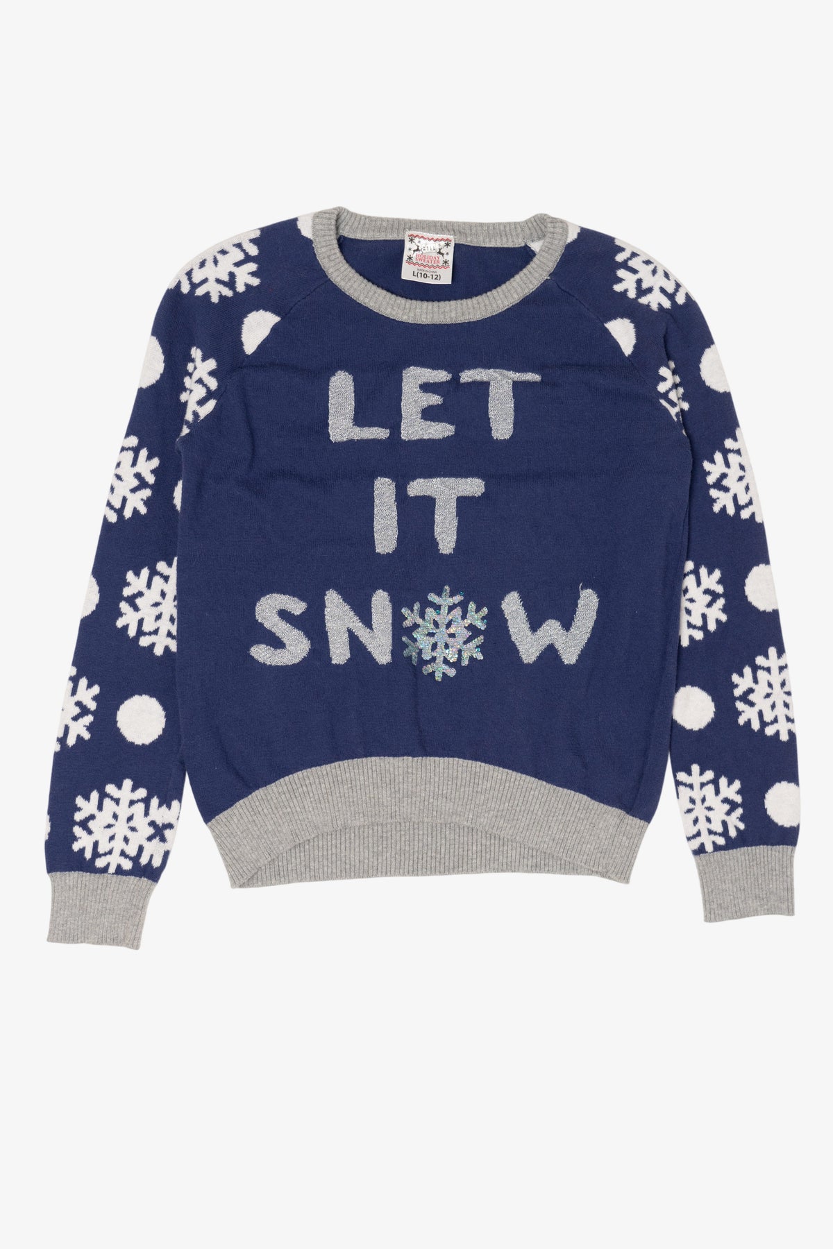 Kids Navy Blue "Let It Snow" Snowflakes Christmas Pullover (2010s)