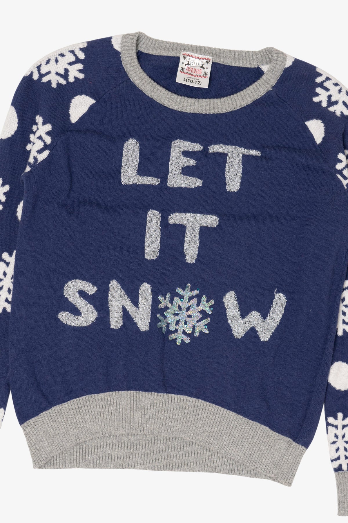 Kids Navy Blue "Let It Snow" Snowflakes Christmas Pullover (2010s)