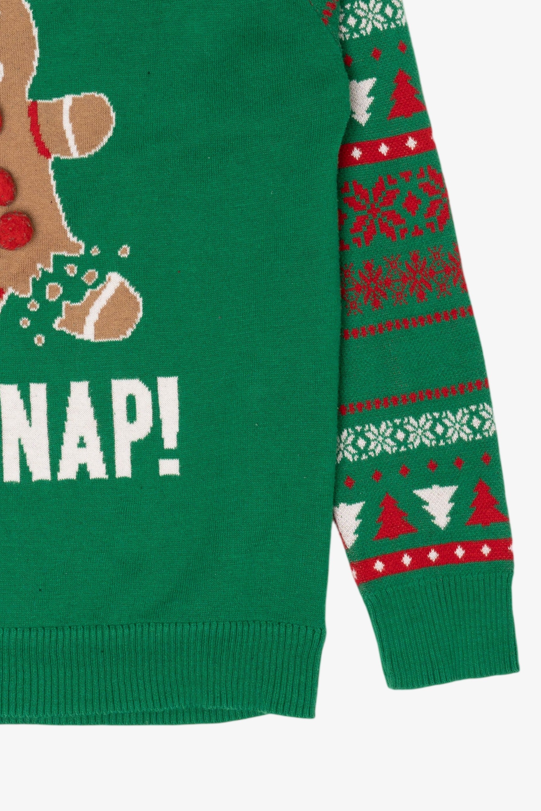 Kids Green "Oh Snap!" Funny Gingerbread Ugly Christmas Pullover (2010s)