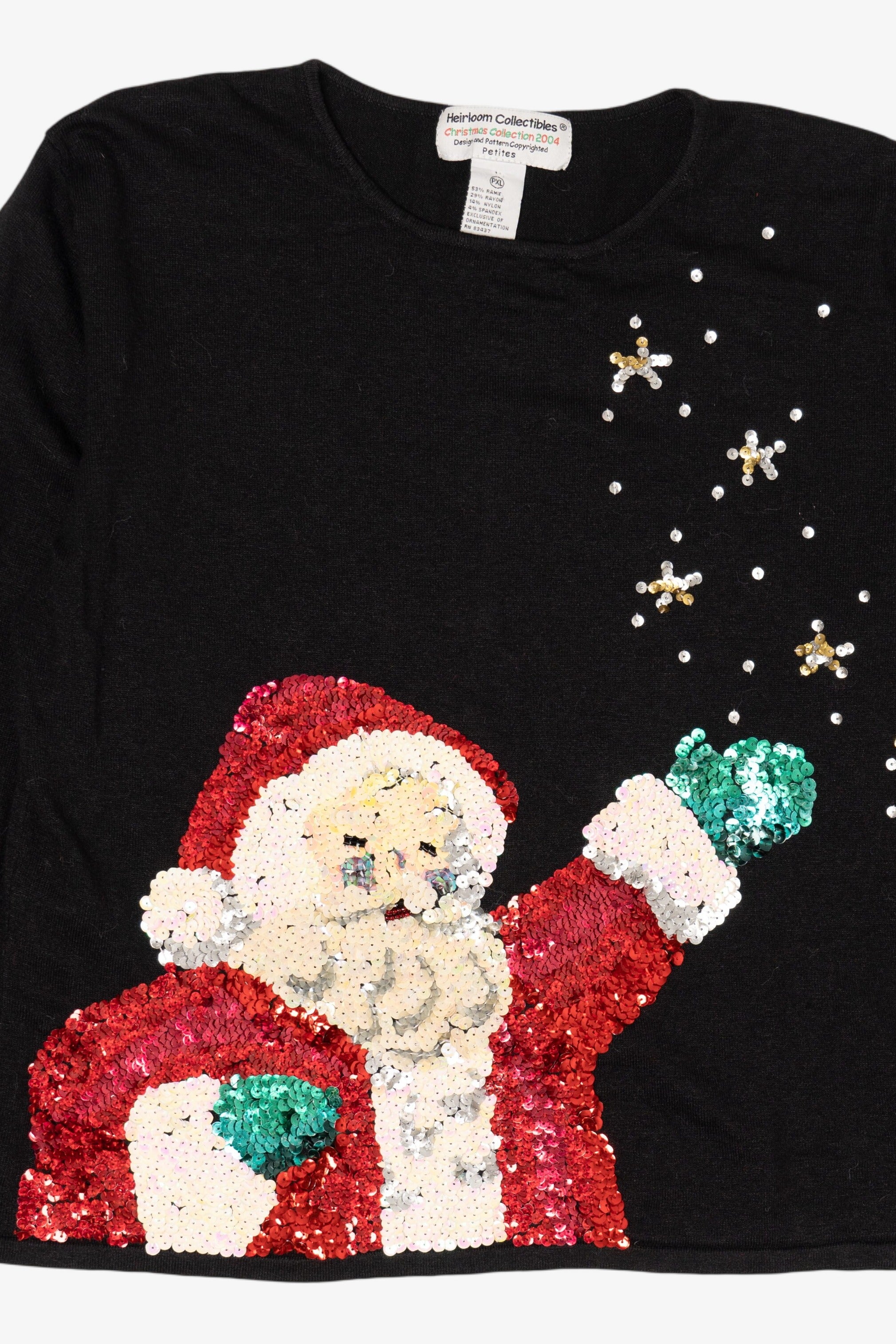 Vintage Black Heirloom Collectible Santa Sequin Ugly Christmas Pullover (2000s)