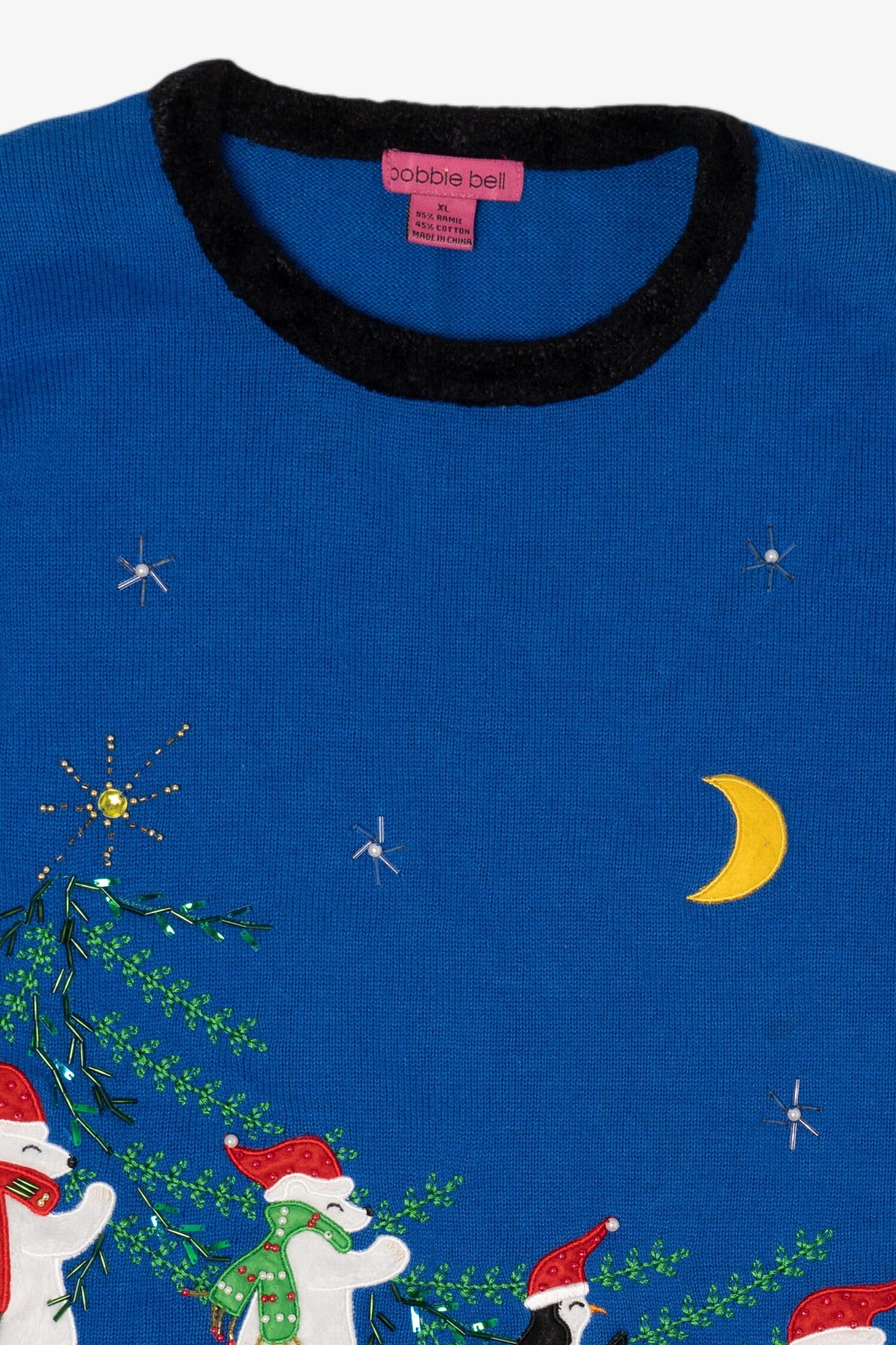 Vintage Blue Bobble Bell Santa's Band Ugly Christmas Pullover (2000s)