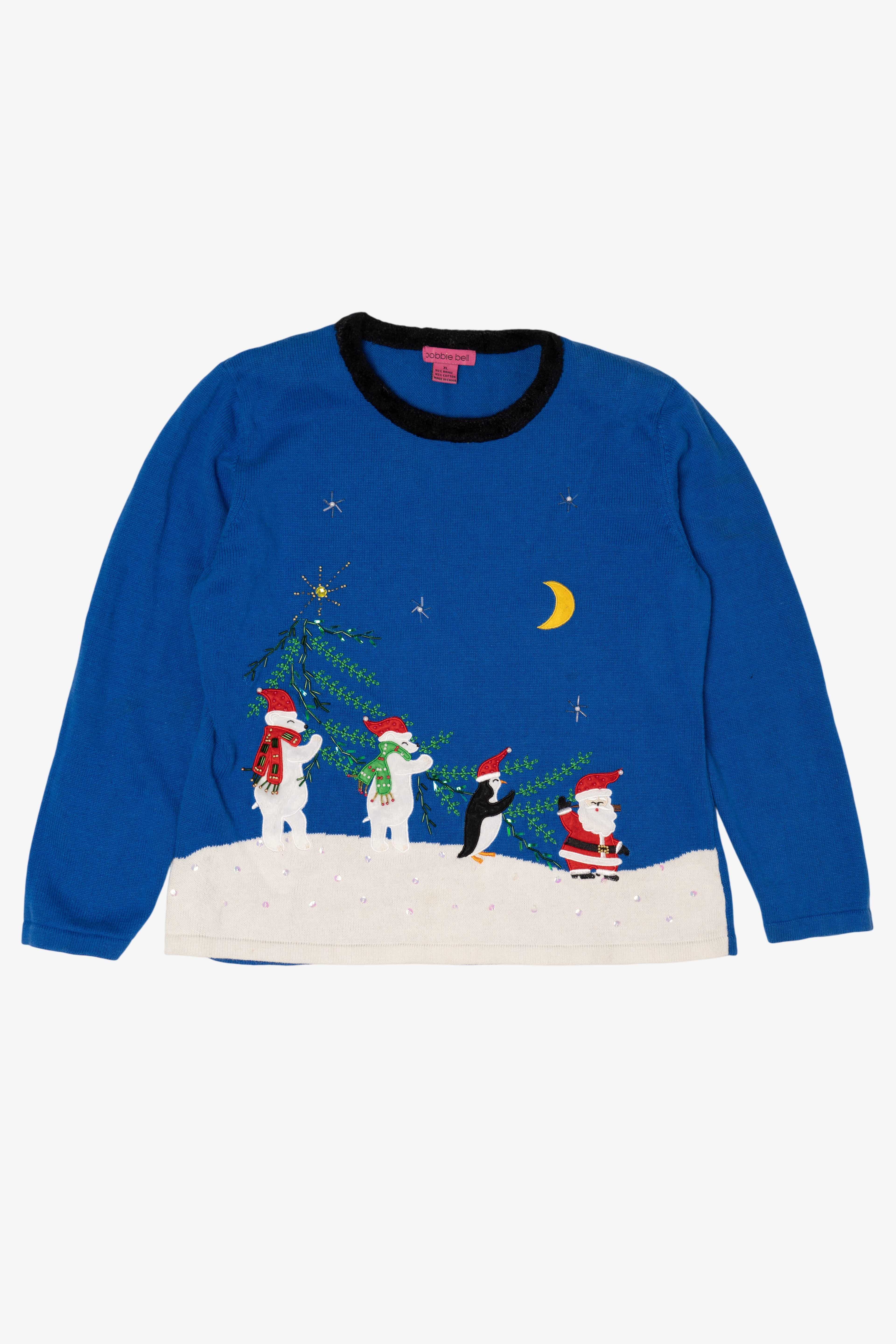 Vintage Blue Bobble Bell Santa's Band Ugly Christmas Pullover (2000s)
