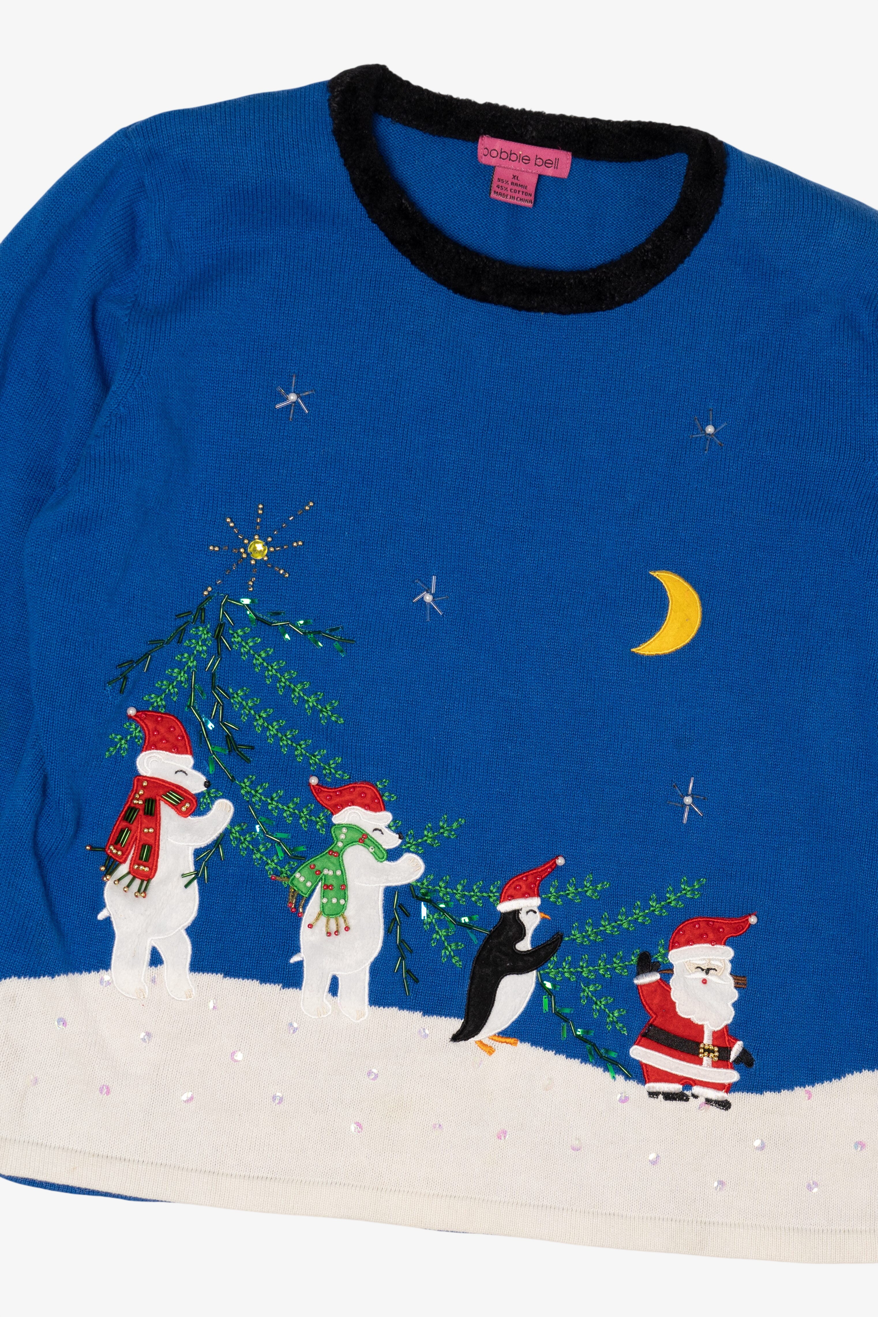 Vintage Blue Bobble Bell Santa's Band Ugly Christmas Pullover (2000s)