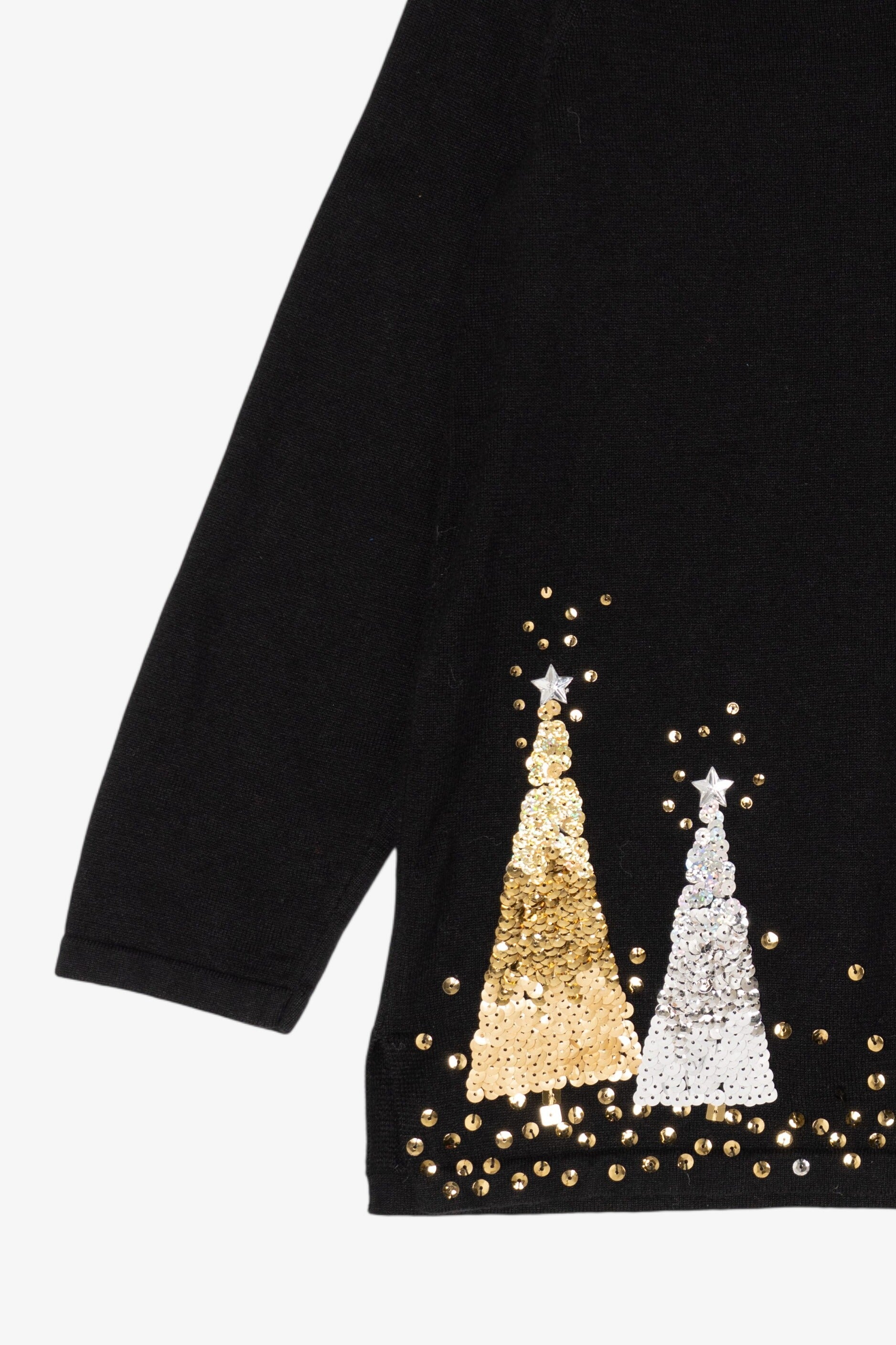 Vintage Black Quacker Factory Sequin Trees Ugly Christmas Pullover (2000s)