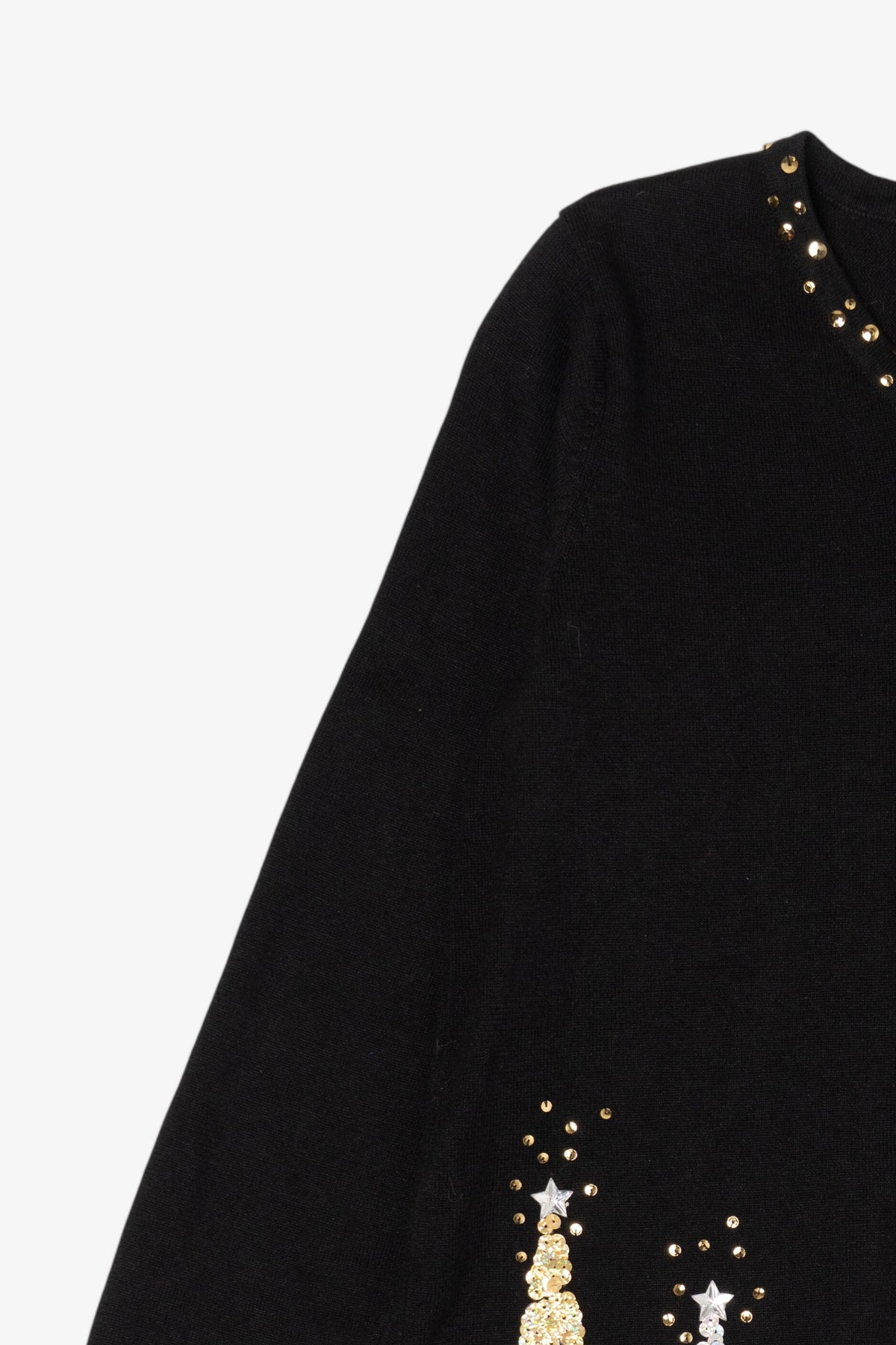 Vintage Black Quacker Factory Sequin Trees Ugly Christmas Pullover (2000s)
