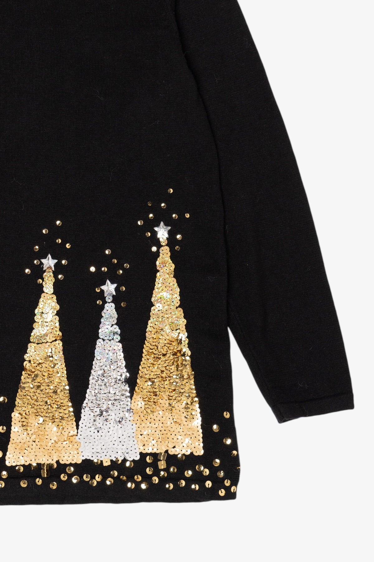 Vintage Black Quacker Factory Sequin Trees Ugly Christmas Pullover (2000s)