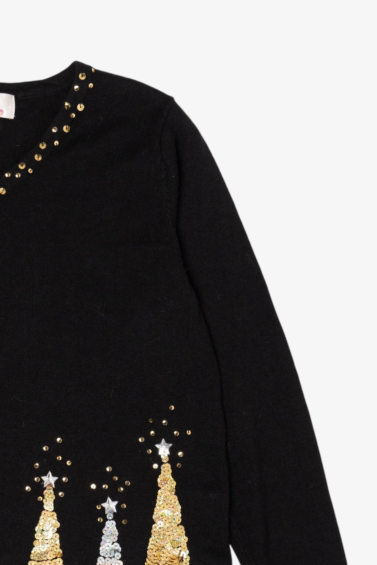 Vintage Black Quacker Factory Sequin Trees Ugly Christmas Pullover (2000s)