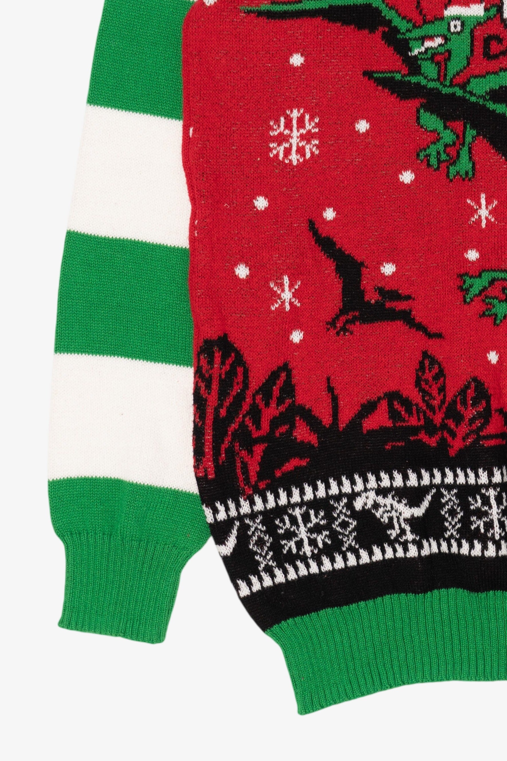 Red Santa On Dinosaur Sleigh Ugly Christmas Pullover (2010s)