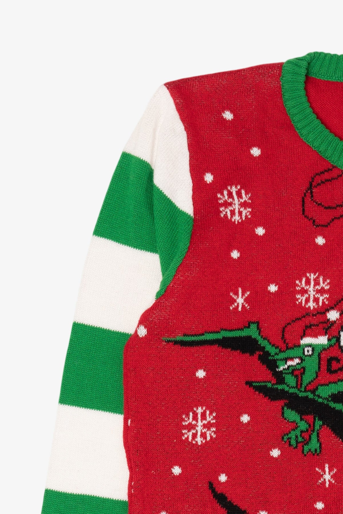 Red Santa On Dinosaur Sleigh Ugly Christmas Pullover (2010s)