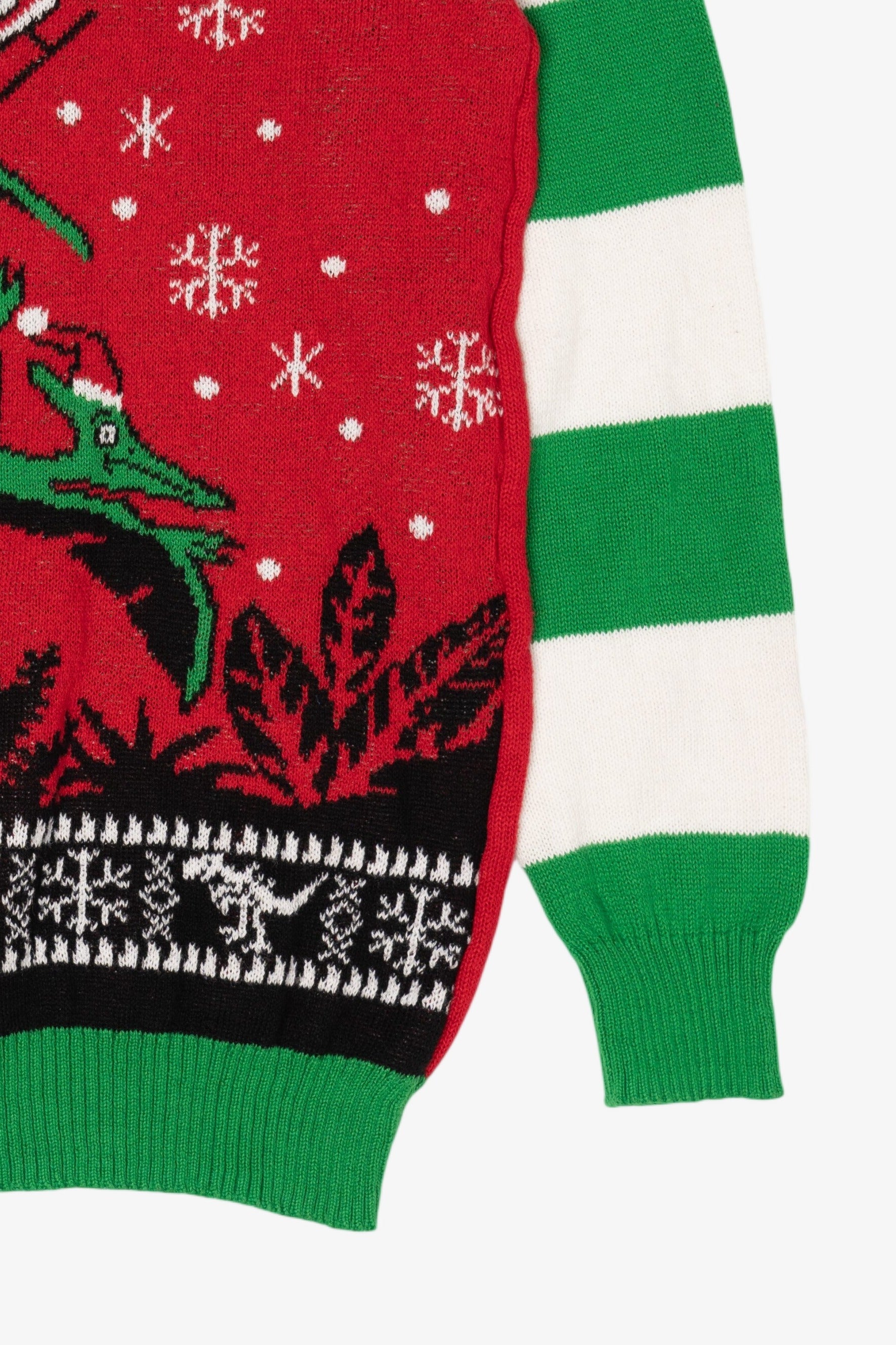 Red Santa On Dinosaur Sleigh Ugly Christmas Pullover (2010s)