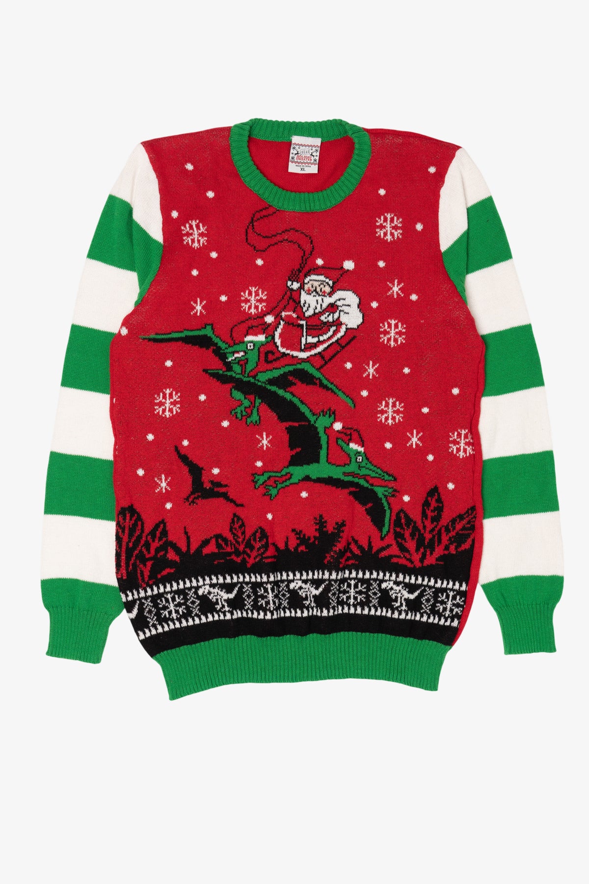 Red Santa On Dinosaur Sleigh Ugly Christmas Pullover (2010s)