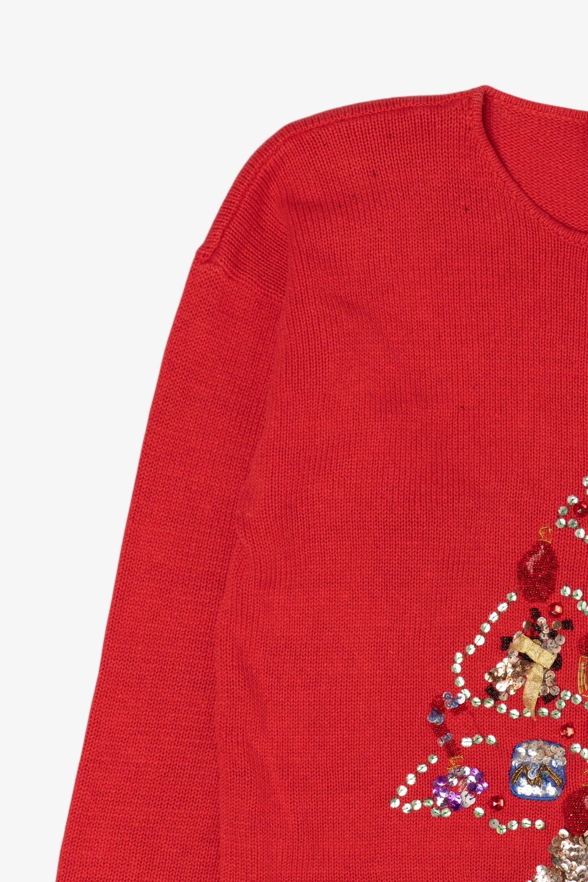 Vintage Red Work in Progress Tree Ugly Christmas Pullover (2000s)