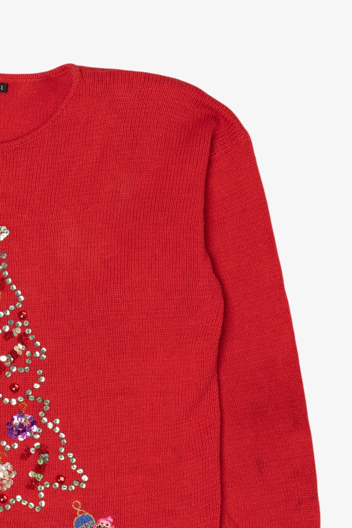 Vintage Red Work in Progress Tree Ugly Christmas Pullover (2000s)