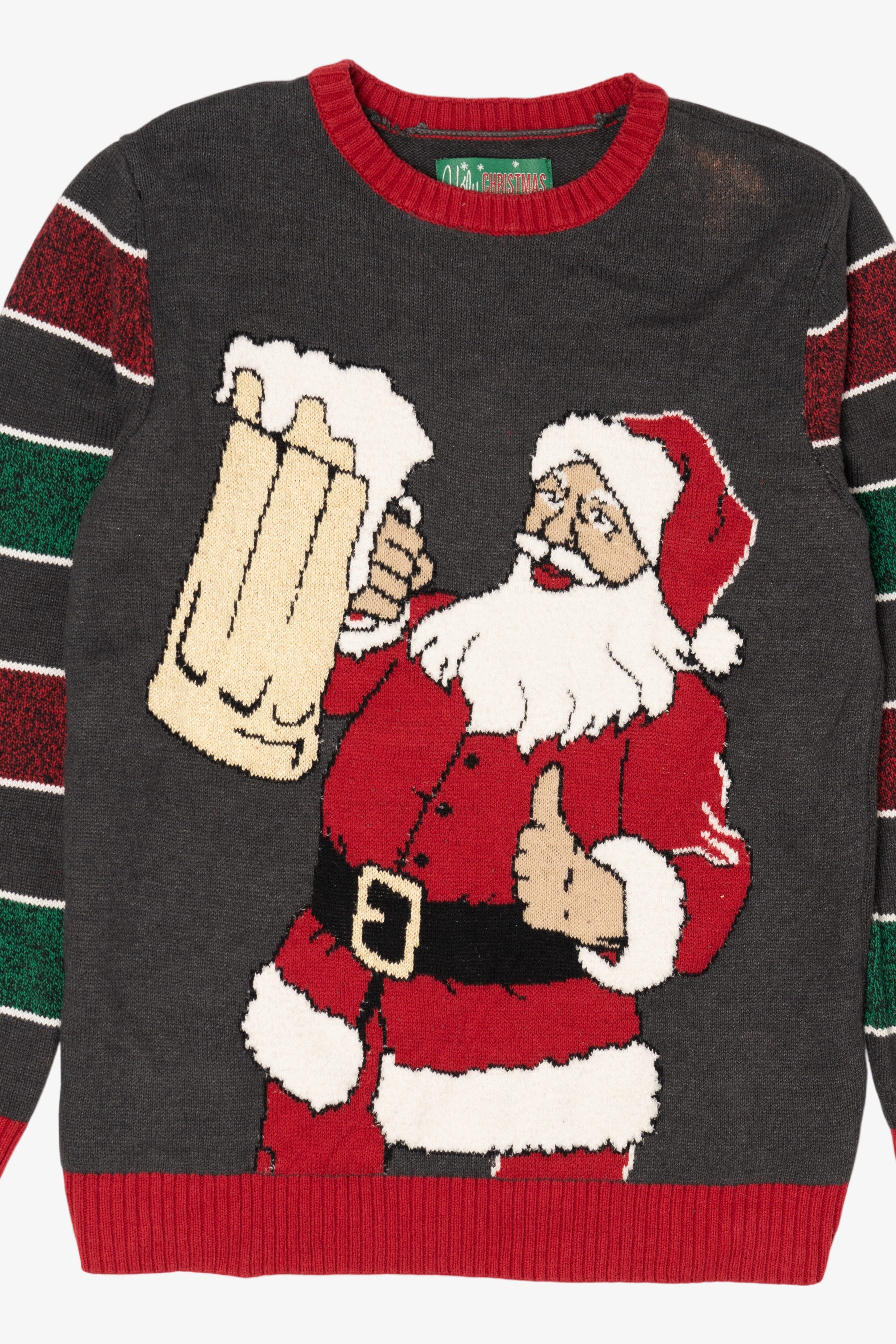 Dark Gray Santa With Beer Ugly Christmas Pullover (2010s)
