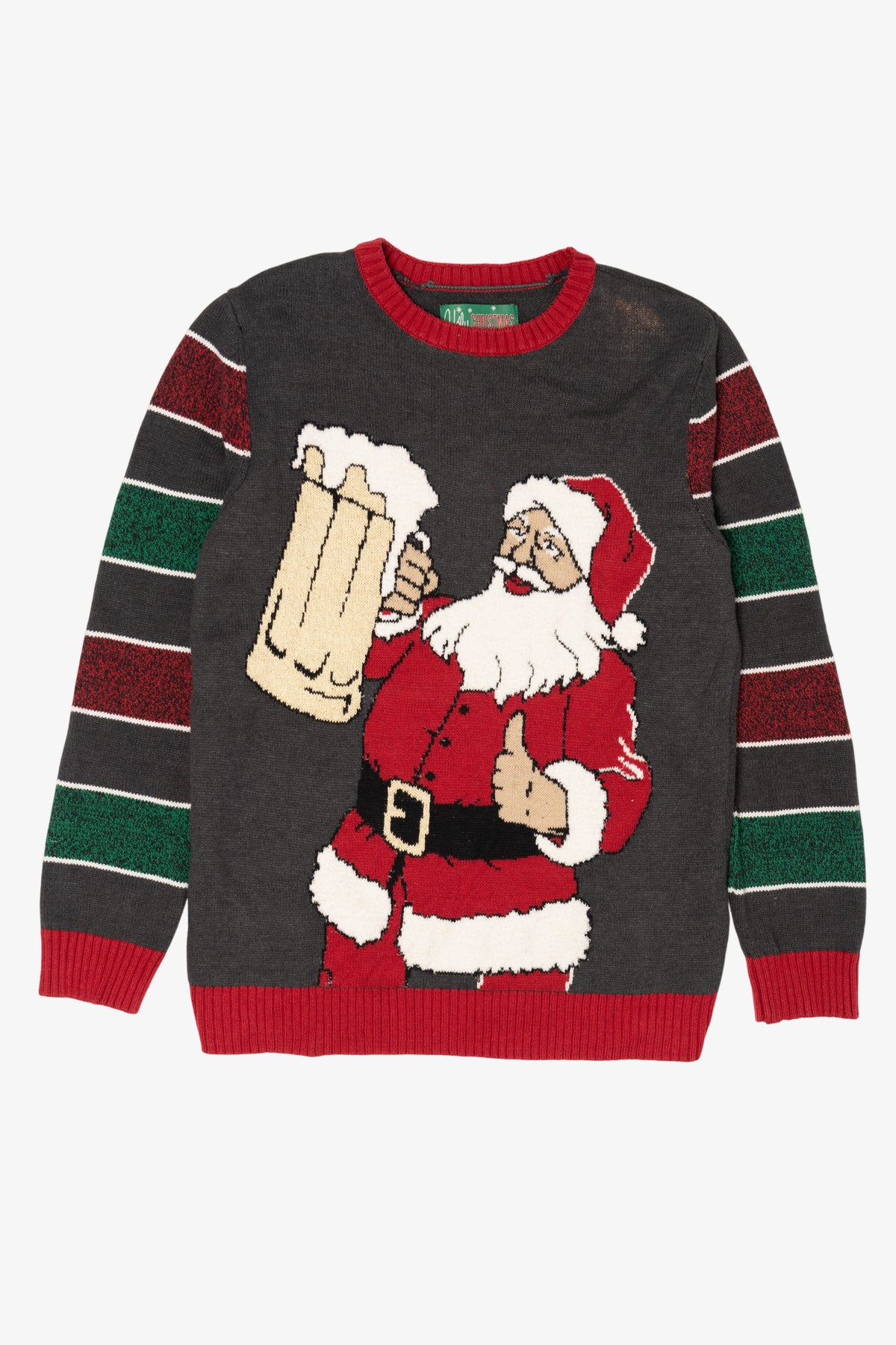 Dark Gray Santa With Beer Ugly Christmas Pullover (2010s)