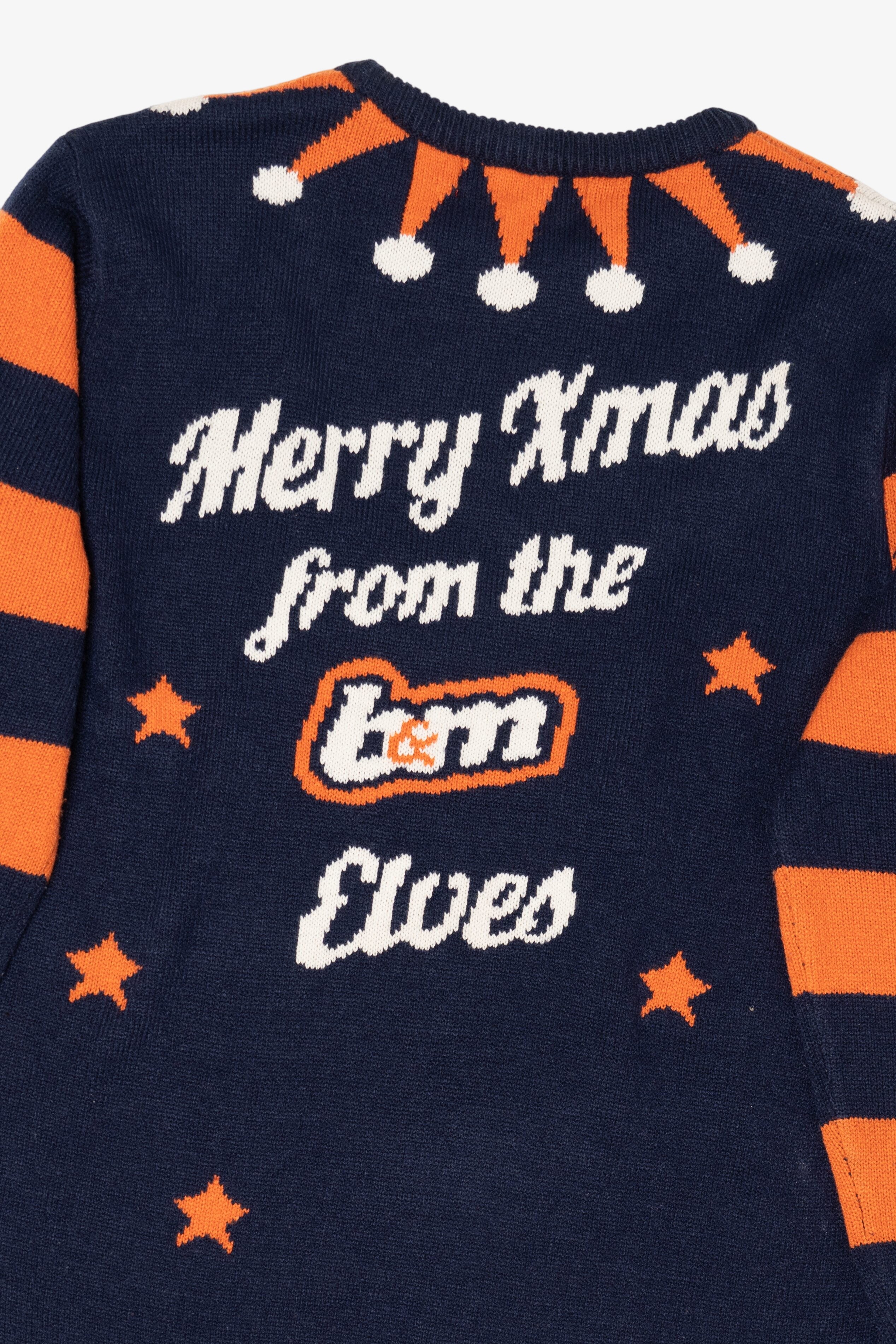 Navy Blue "Merry Christmas From The B&M Elves" Ugly Christmas Sweater (2010s)