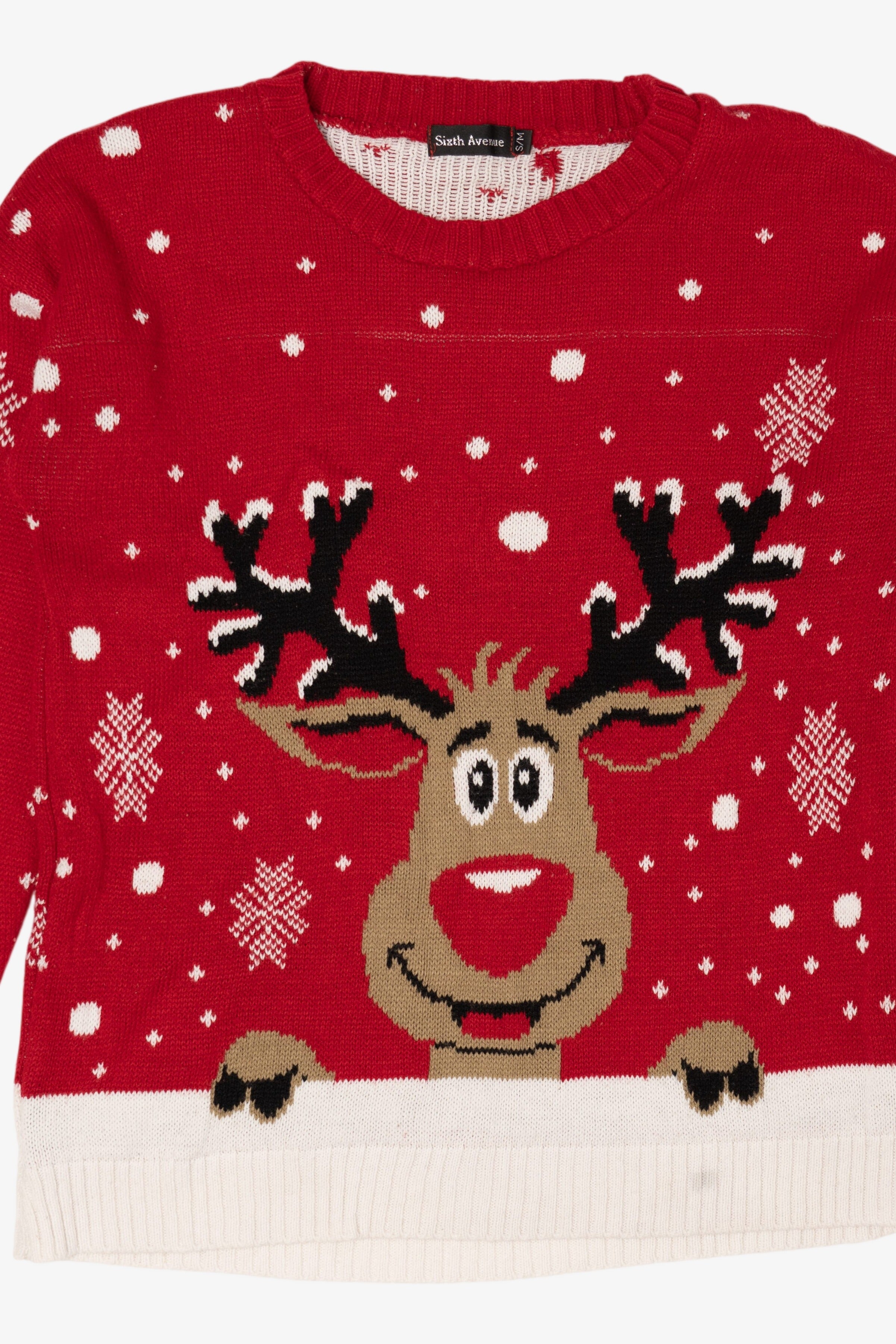 Red Sixth Avenue Reindeer Ugly Christmas Pullover (2010s)