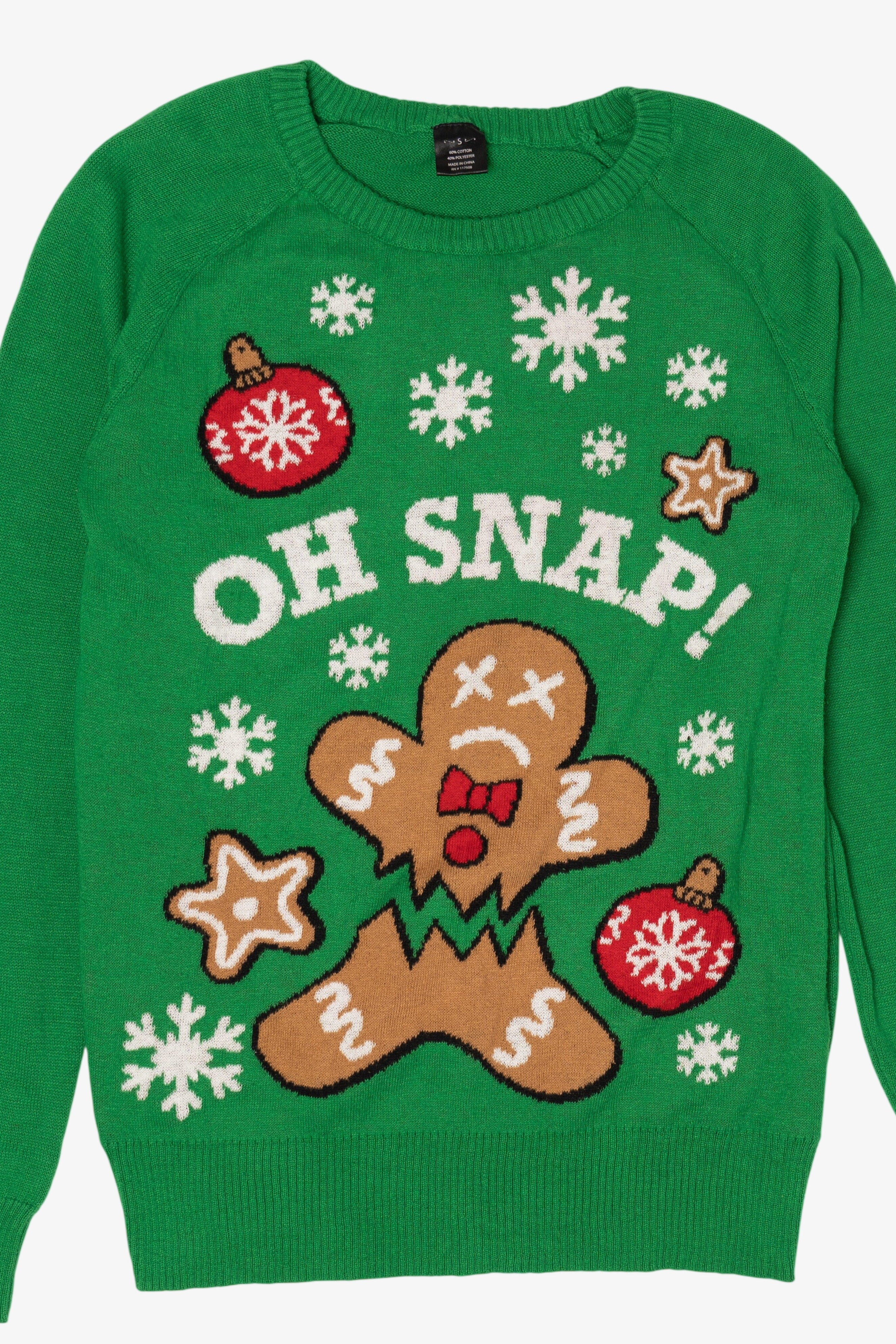 Green "Oh Snap!" Gingerbread Ugly Christmas Pullover (2010s)