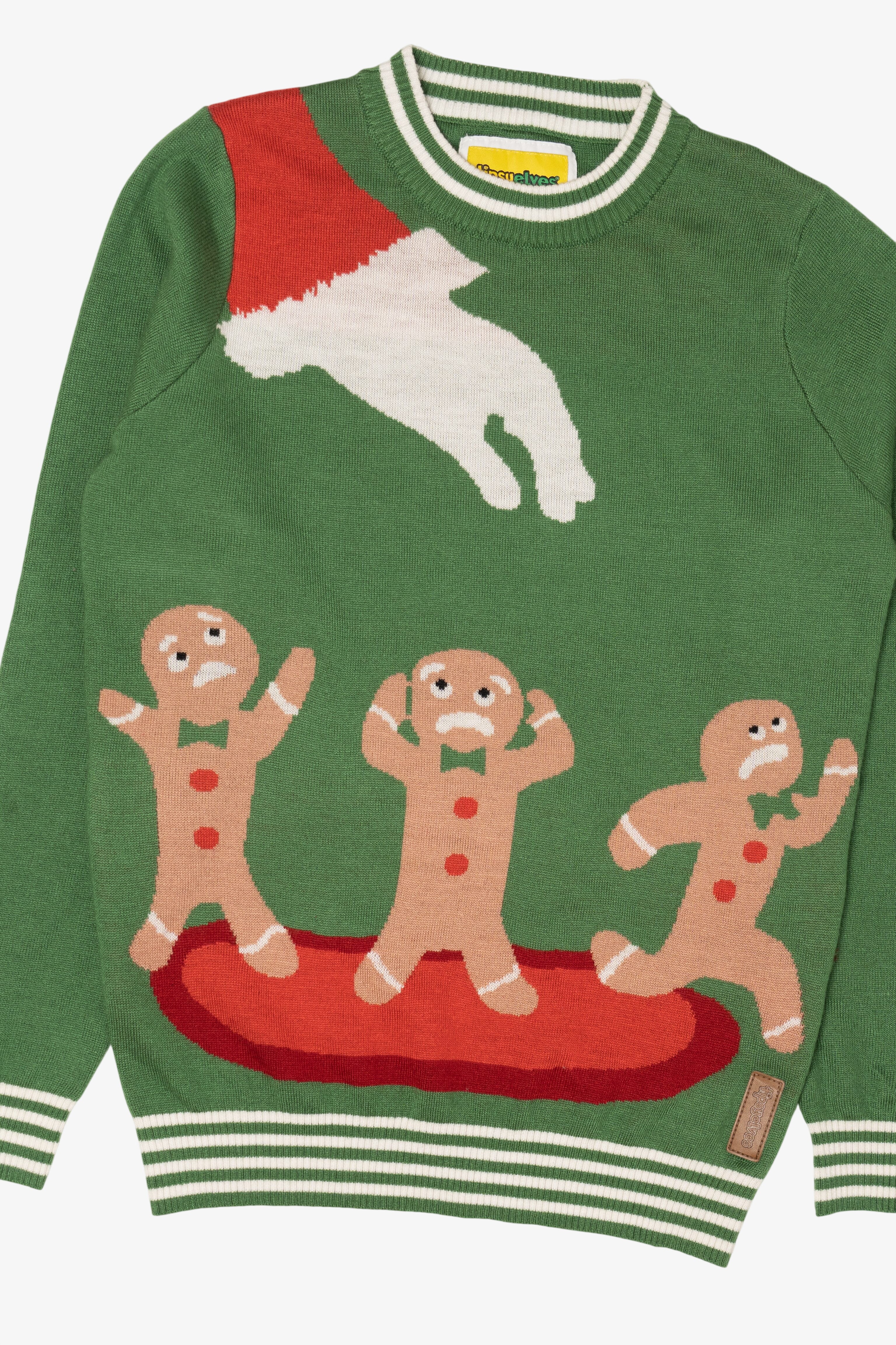 Green Santa And Gingerbread Men Ugly Christmas Pullover (2010s)
