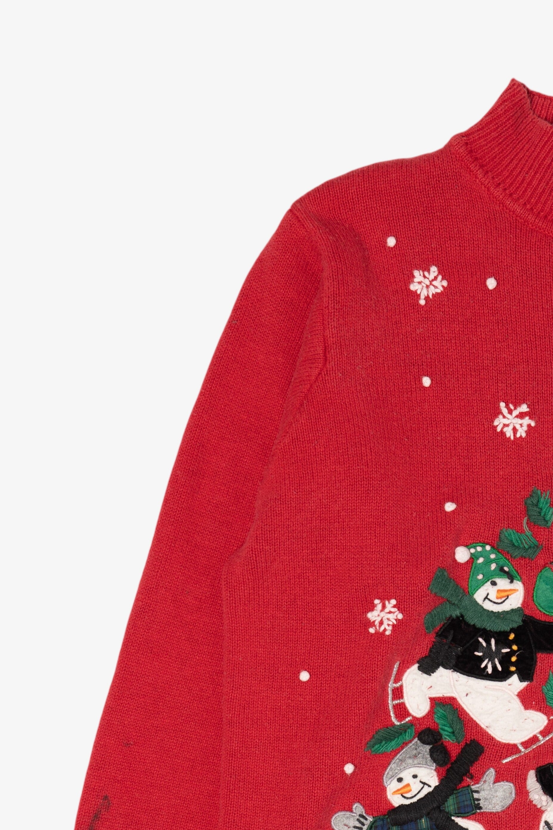 Vintage Red B.P Design Snowmen Ugly Christmas Pullover (1990s)