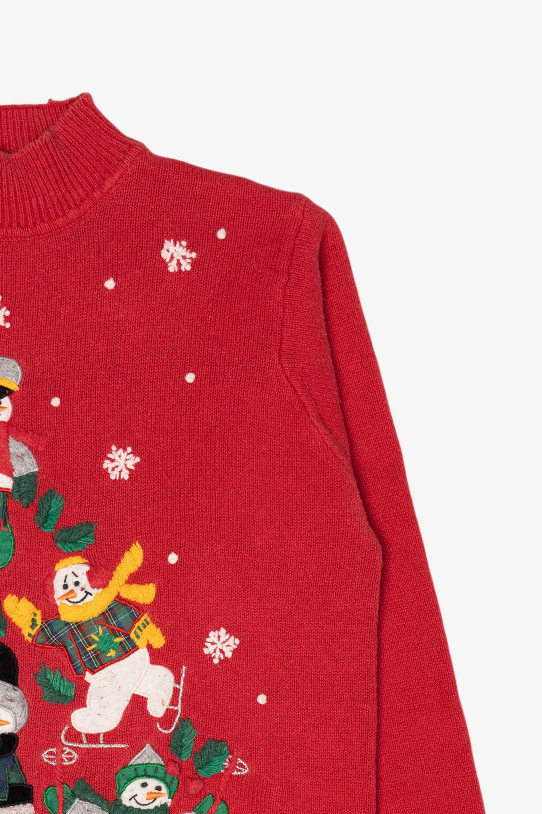 Vintage Red B.P Design Snowmen Ugly Christmas Pullover (1990s)