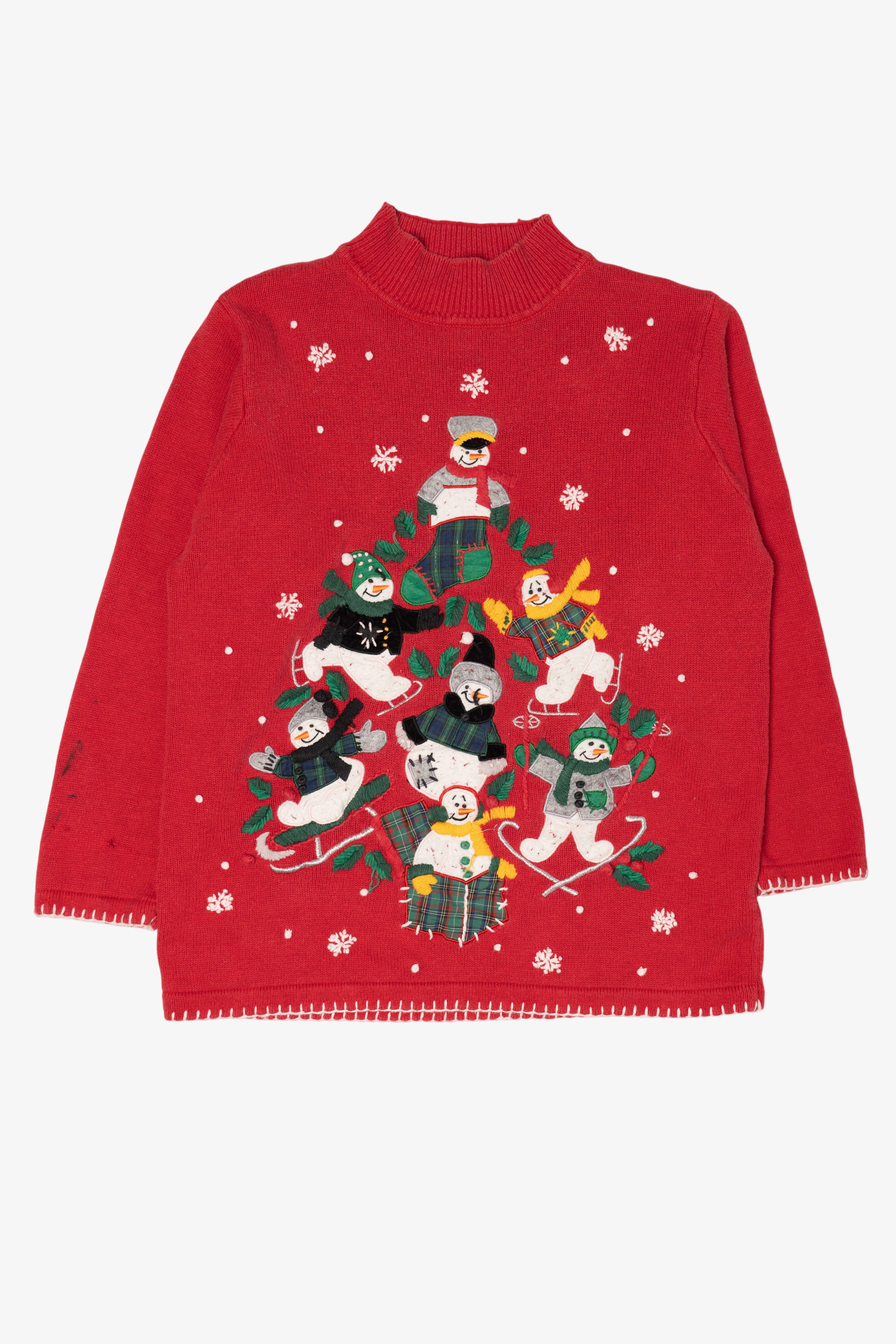 Vintage Red B.P Design Snowmen Ugly Christmas Pullover (1990s)