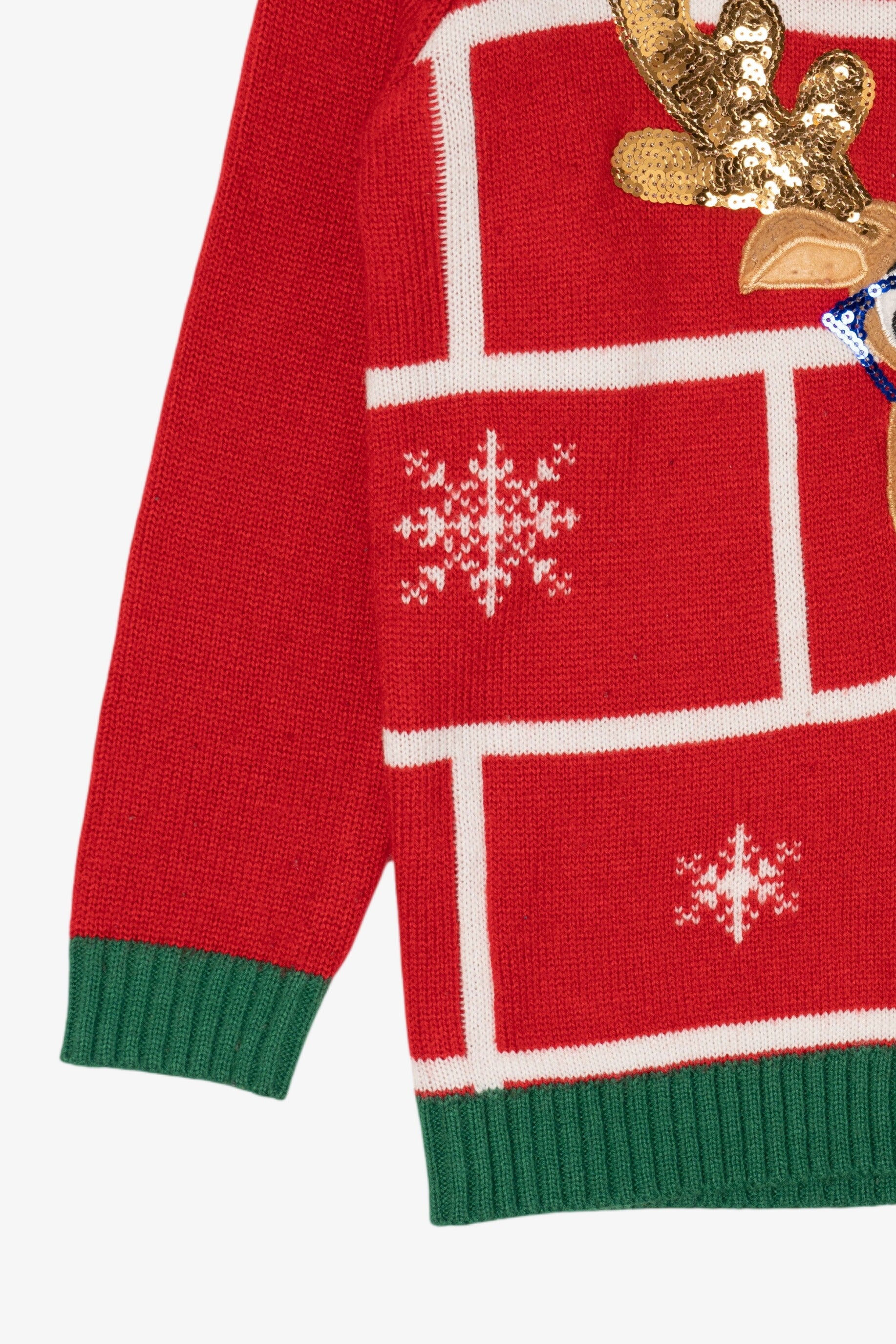 Kids Red Holiday Time Reindeer Ugly Christmas Pullover (2010s)