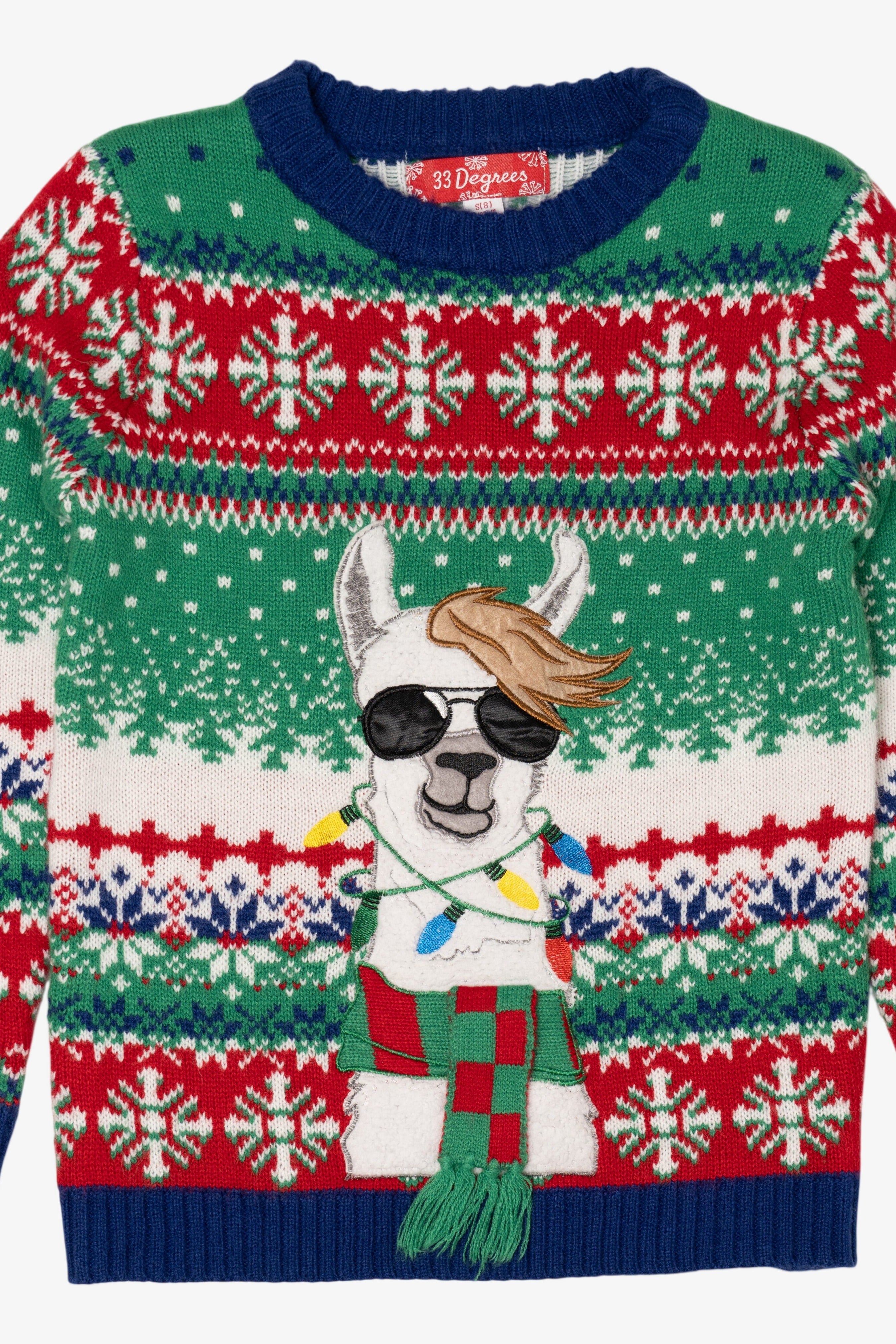 Kids Green 33 Degrees Llama Ugly Christmas Pullover (2010s)