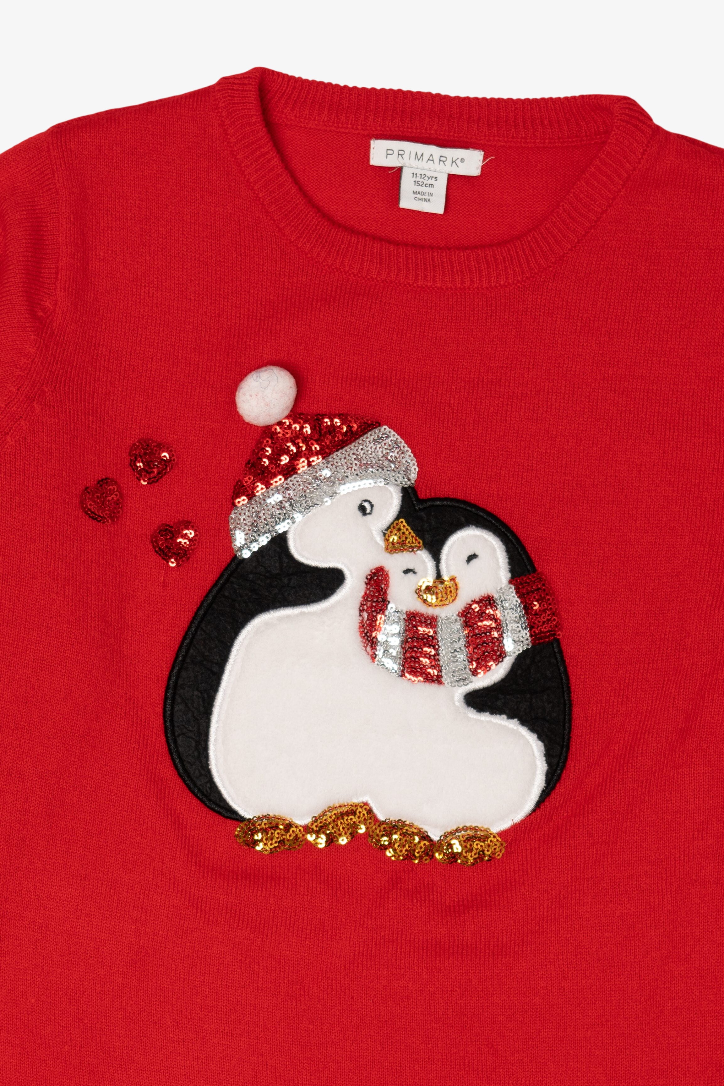 Kids Red Primark Penguins Ugly Christmas Pullover (2010s)