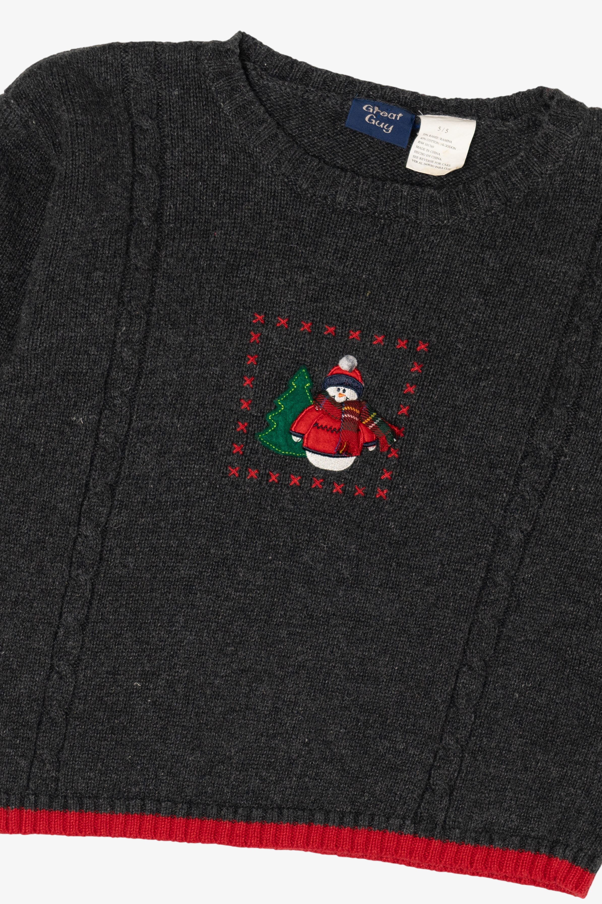 Vintage Kids Dark Gray Great Guy Snowmen Ugly Christmas Sweater (2000s)