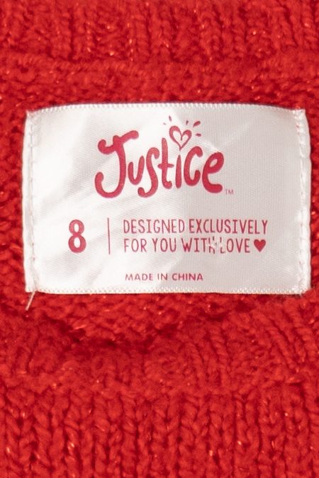 Kids Red Justice Panda Bear Reindeer Ugly Christmas Pullover (2010s)
