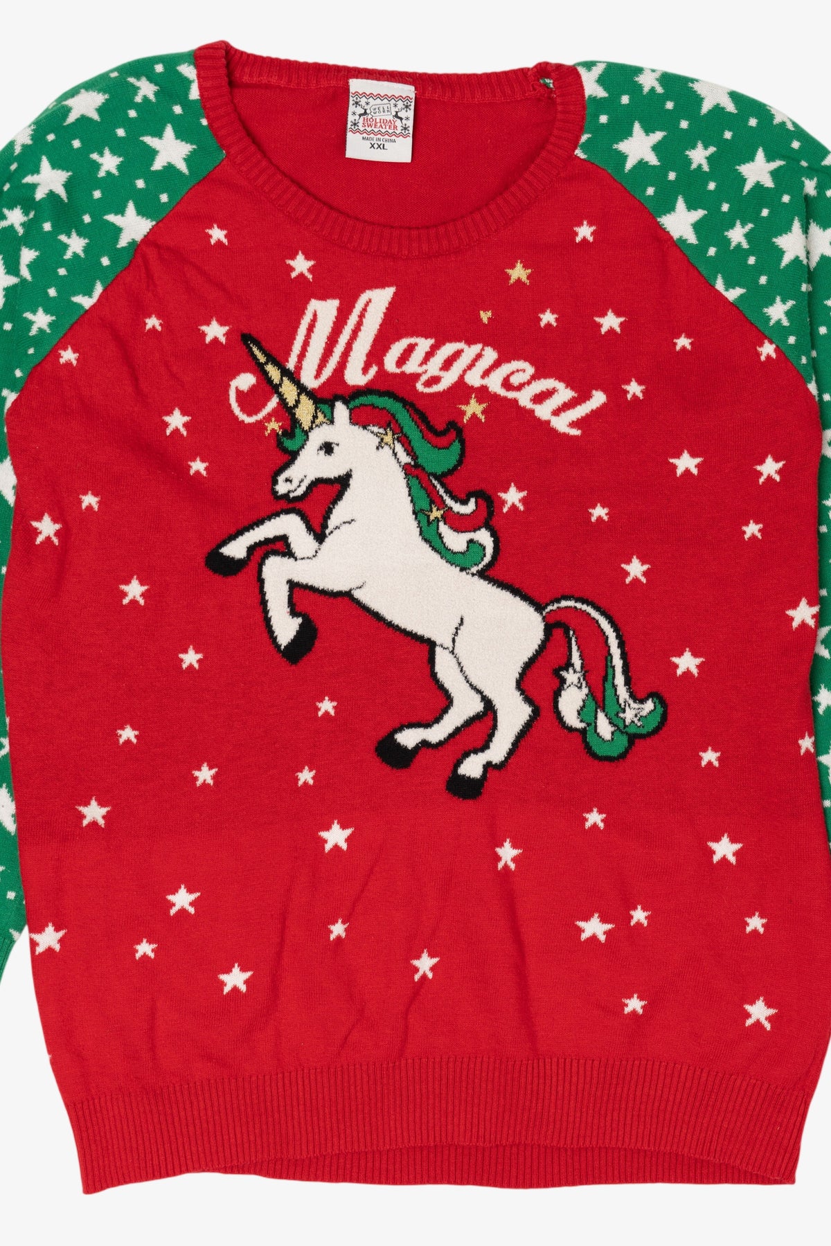Kids Red Holiday Sweater "Magical" Unicorn Ugly Christmas Pullover (2010s)