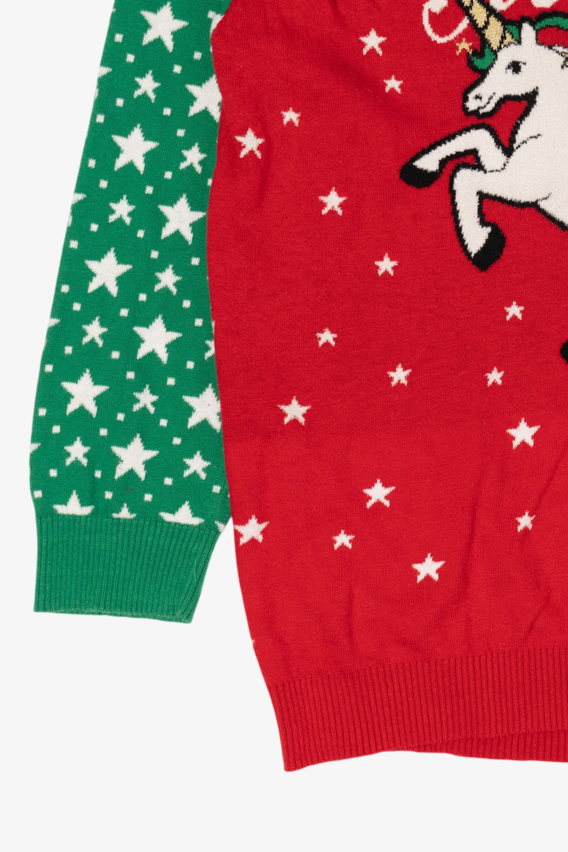 Kids Red Holiday Sweater "Magical" Unicorn Ugly Christmas Pullover (2010s)