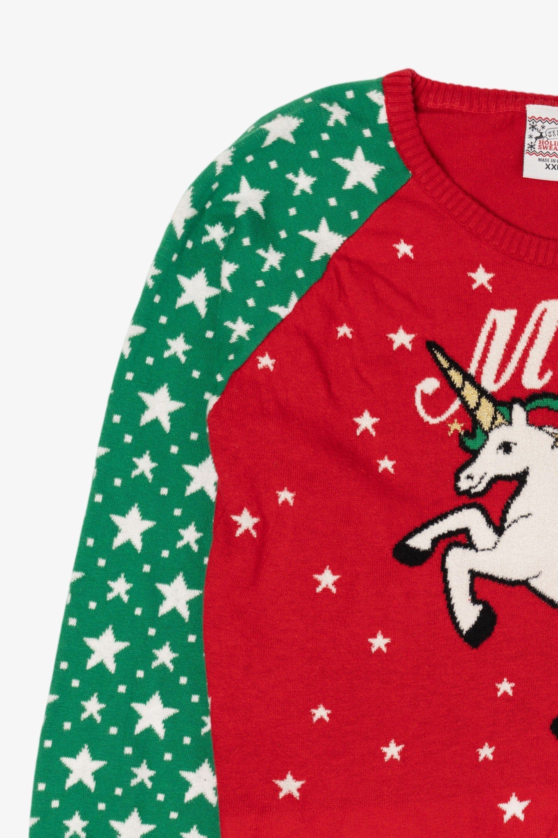 Kids Red Holiday Sweater "Magical" Unicorn Ugly Christmas Pullover (2010s)