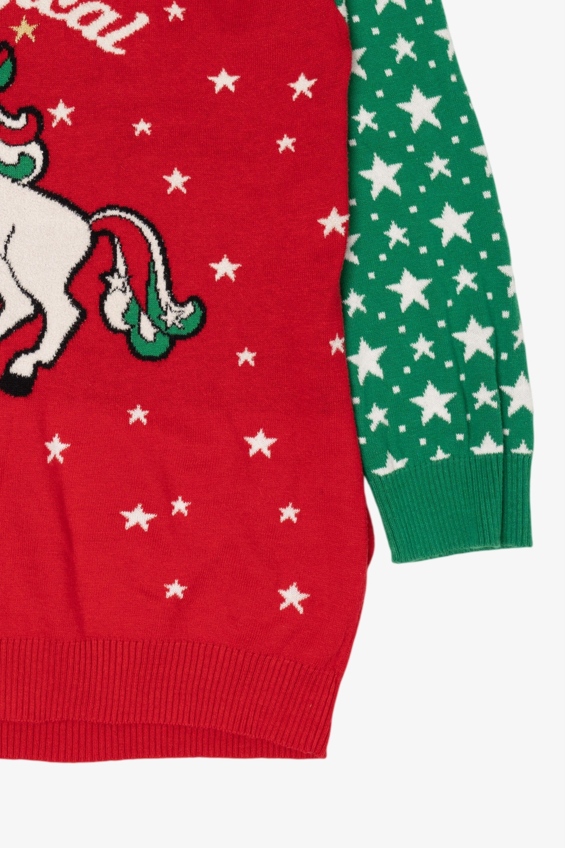 Kids Red Holiday Sweater "Magical" Unicorn Ugly Christmas Pullover (2010s)
