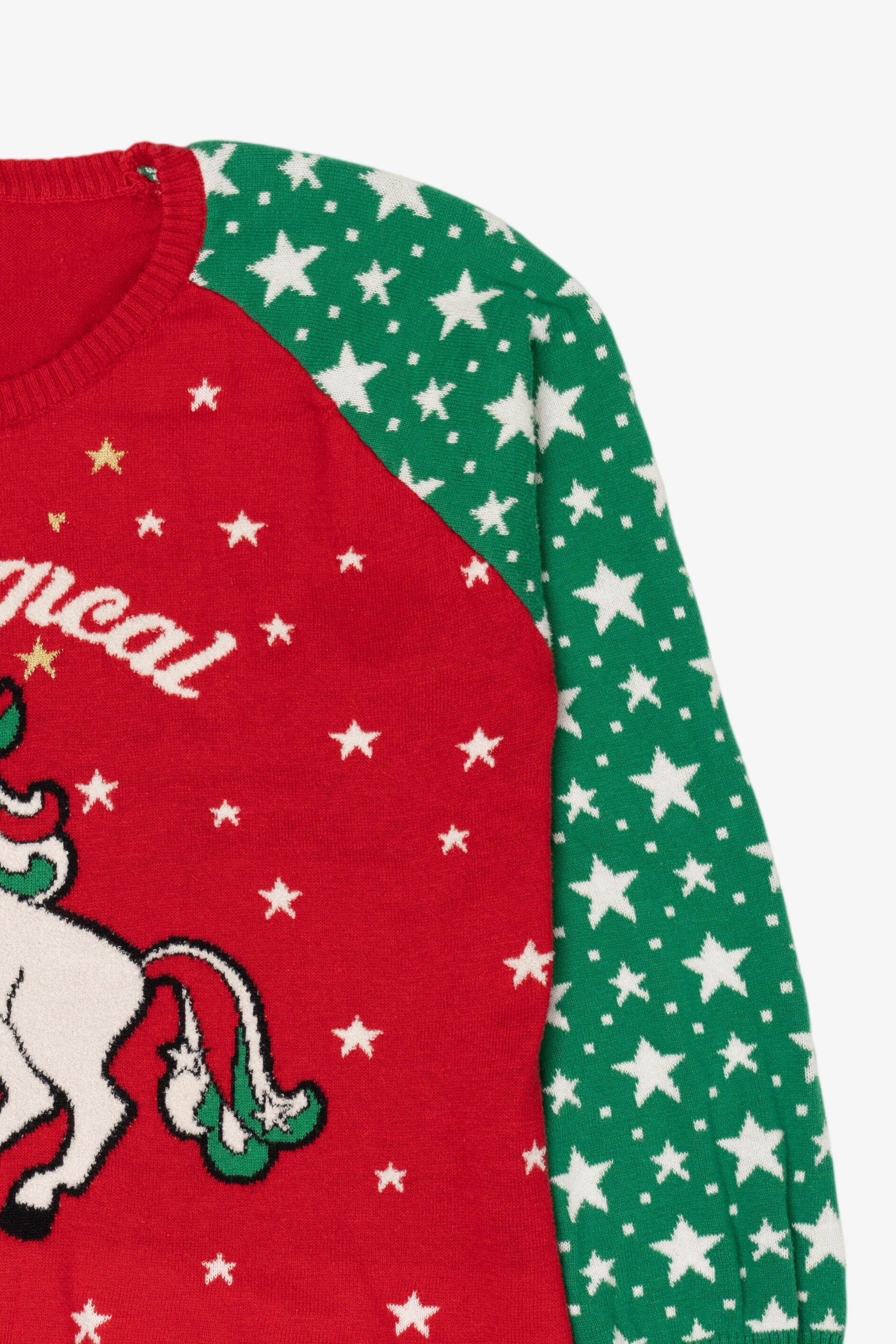 Kids Red Holiday Sweater "Magical" Unicorn Ugly Christmas Pullover (2010s)