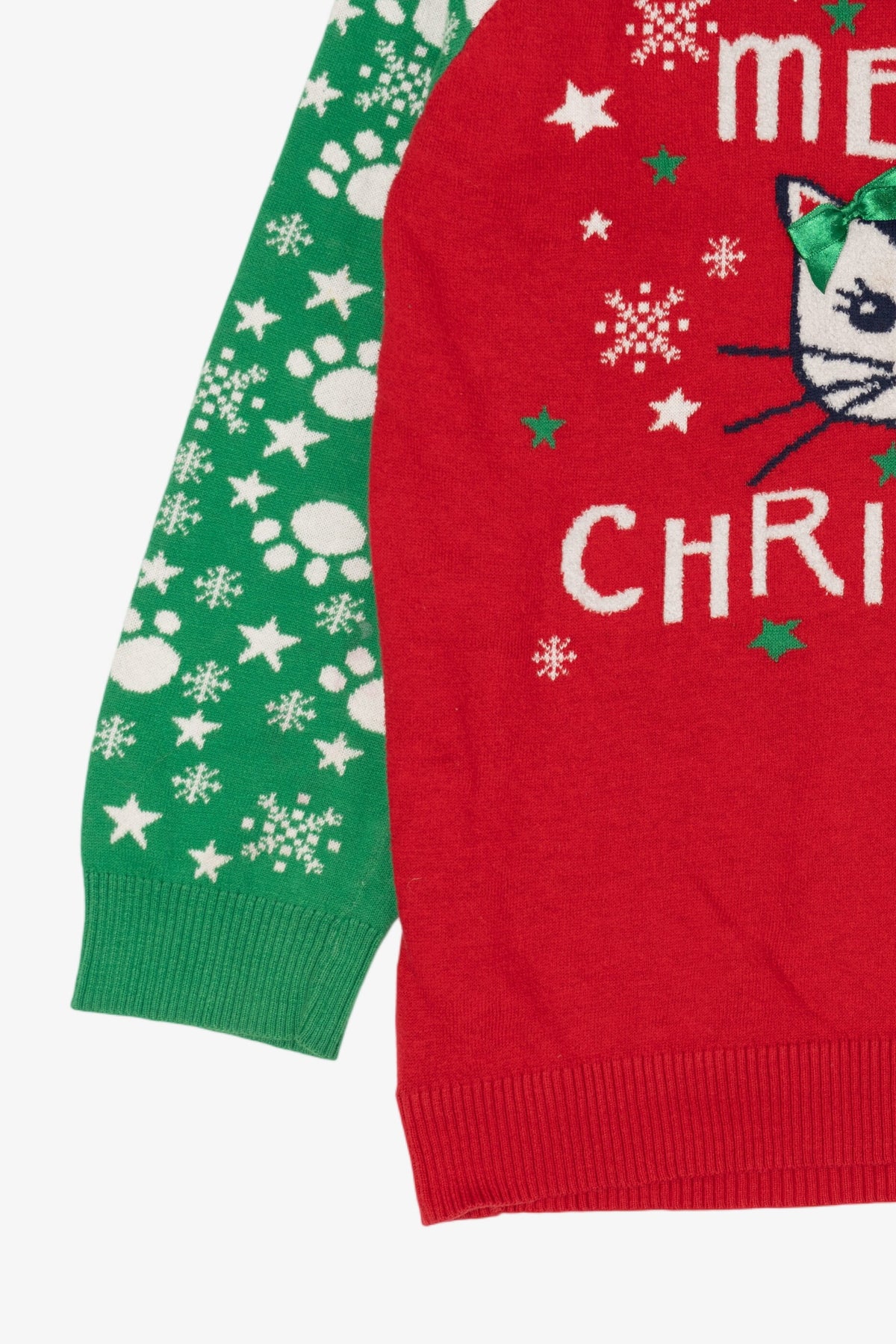 Kids Red "Meowy Christmas" Cats Ugly Christmas Pullover (2010s)