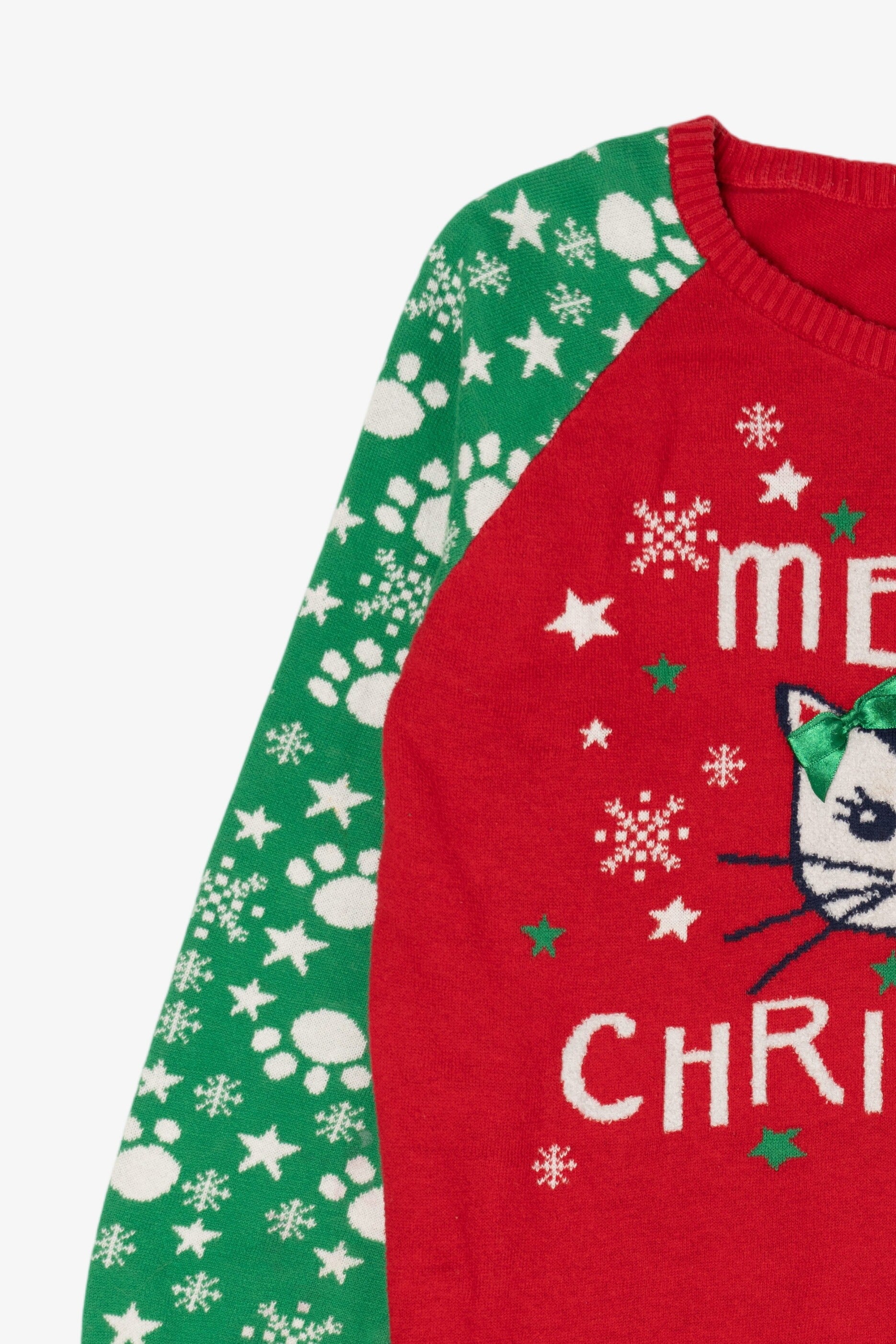 Kids Red "Meowy Christmas" Cats Ugly Christmas Pullover (2010s)