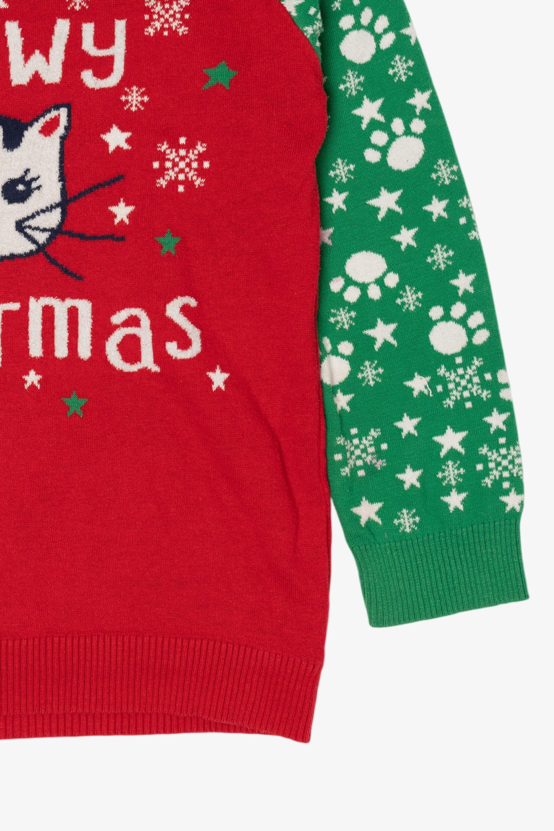 Kids Red "Meowy Christmas" Cats Ugly Christmas Pullover (2010s)