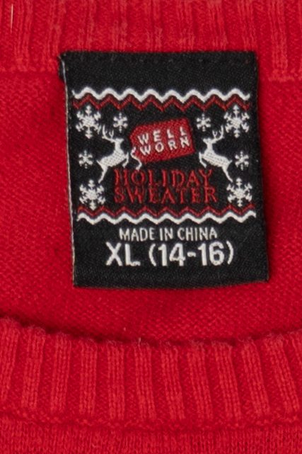Kids Red "Meowy Christmas" Cats Ugly Christmas Pullover (2010s)