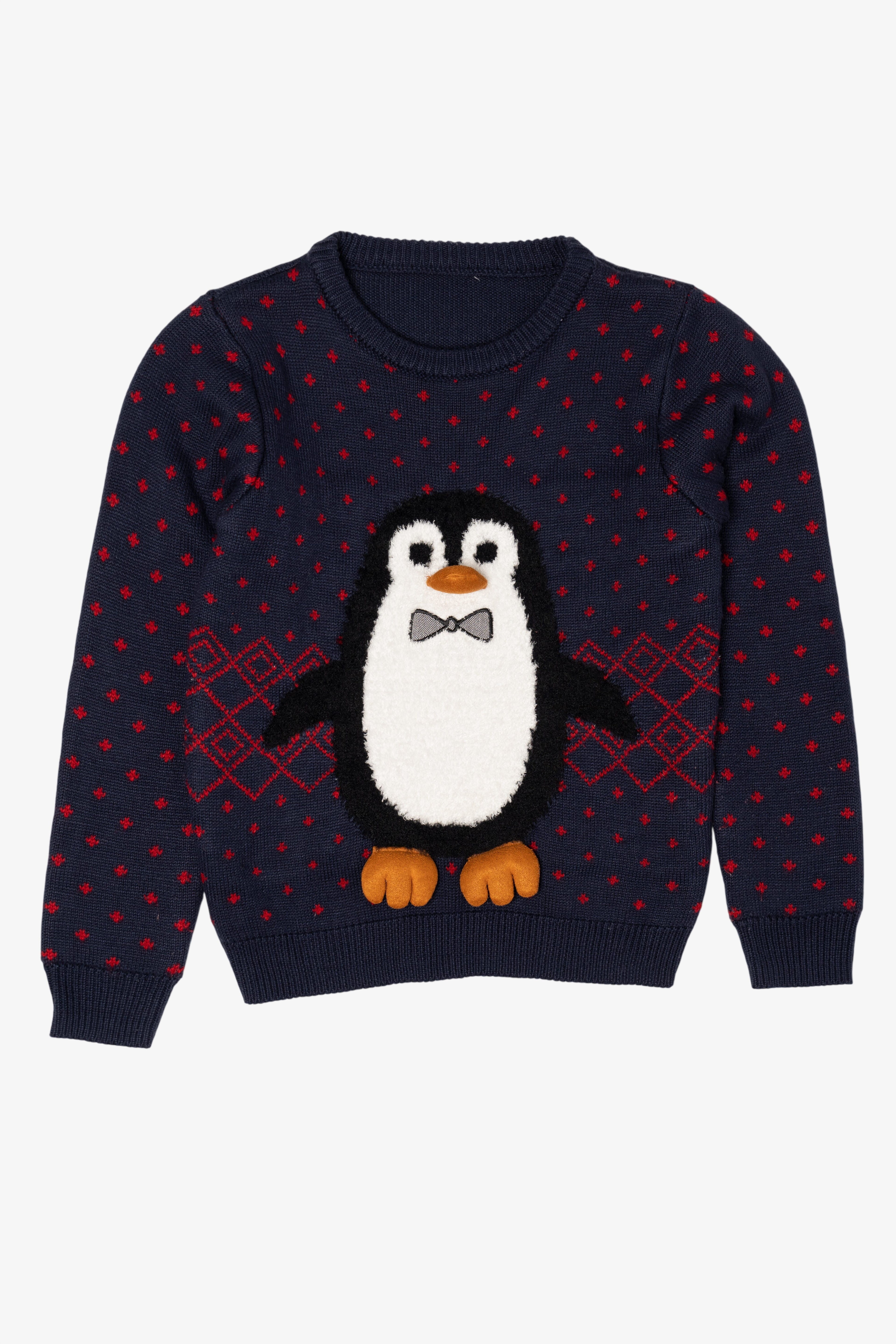 Kids Navy Blue Penguin Ugly Christmas Pullover (2010s)