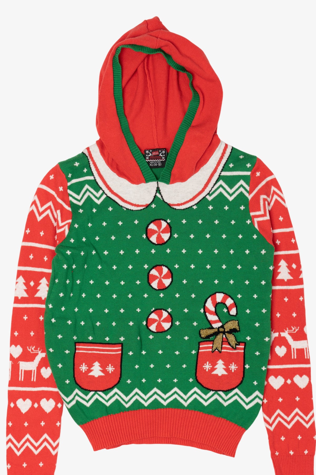 Kids Green Holiday Sweater Hooded Ugly Christmas Pullover (2010s)