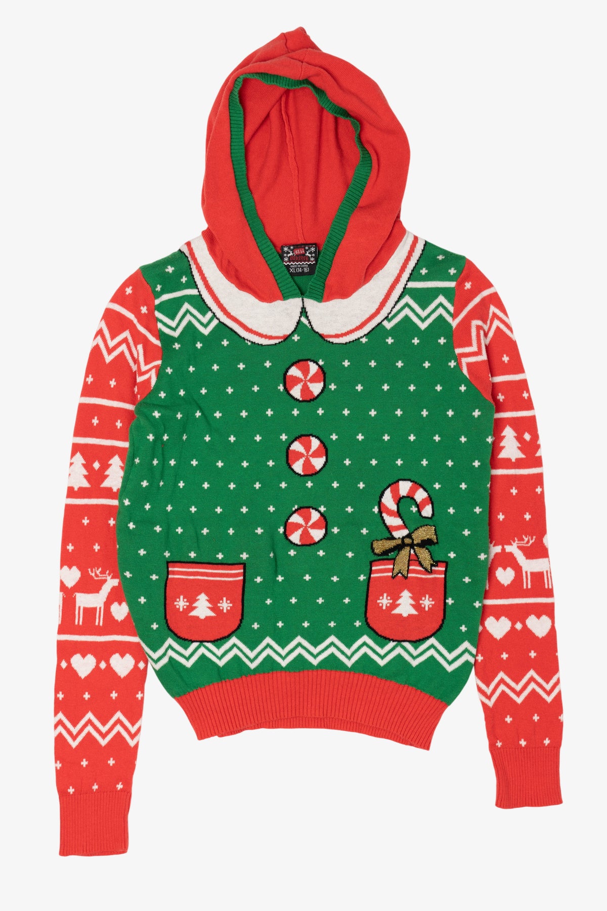 Kids Green Holiday Sweater Hooded Ugly Christmas Pullover (2010s)