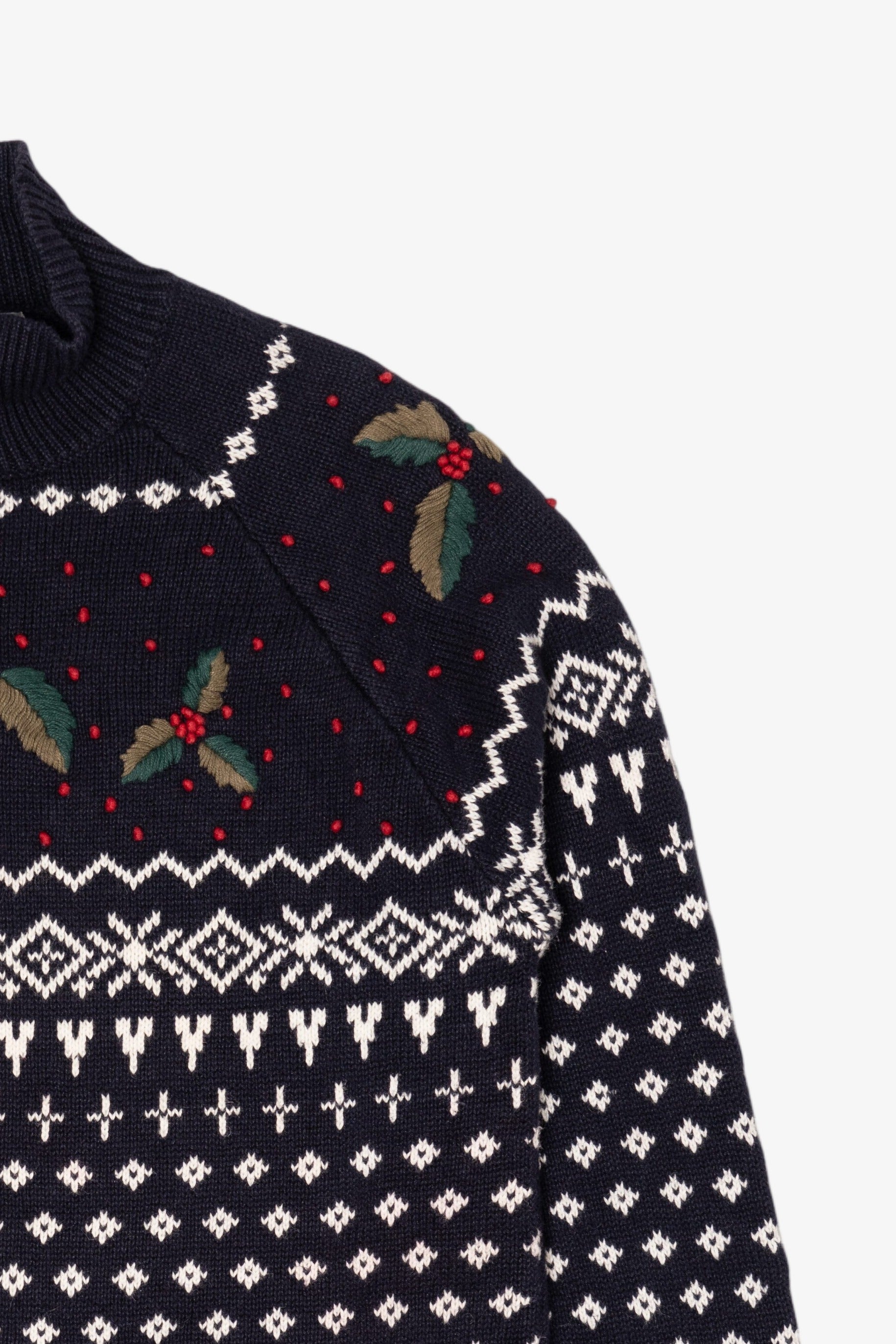 Vintage Navy Blue Dressbarn Holly Ugly Christmas Pullover (1990s)