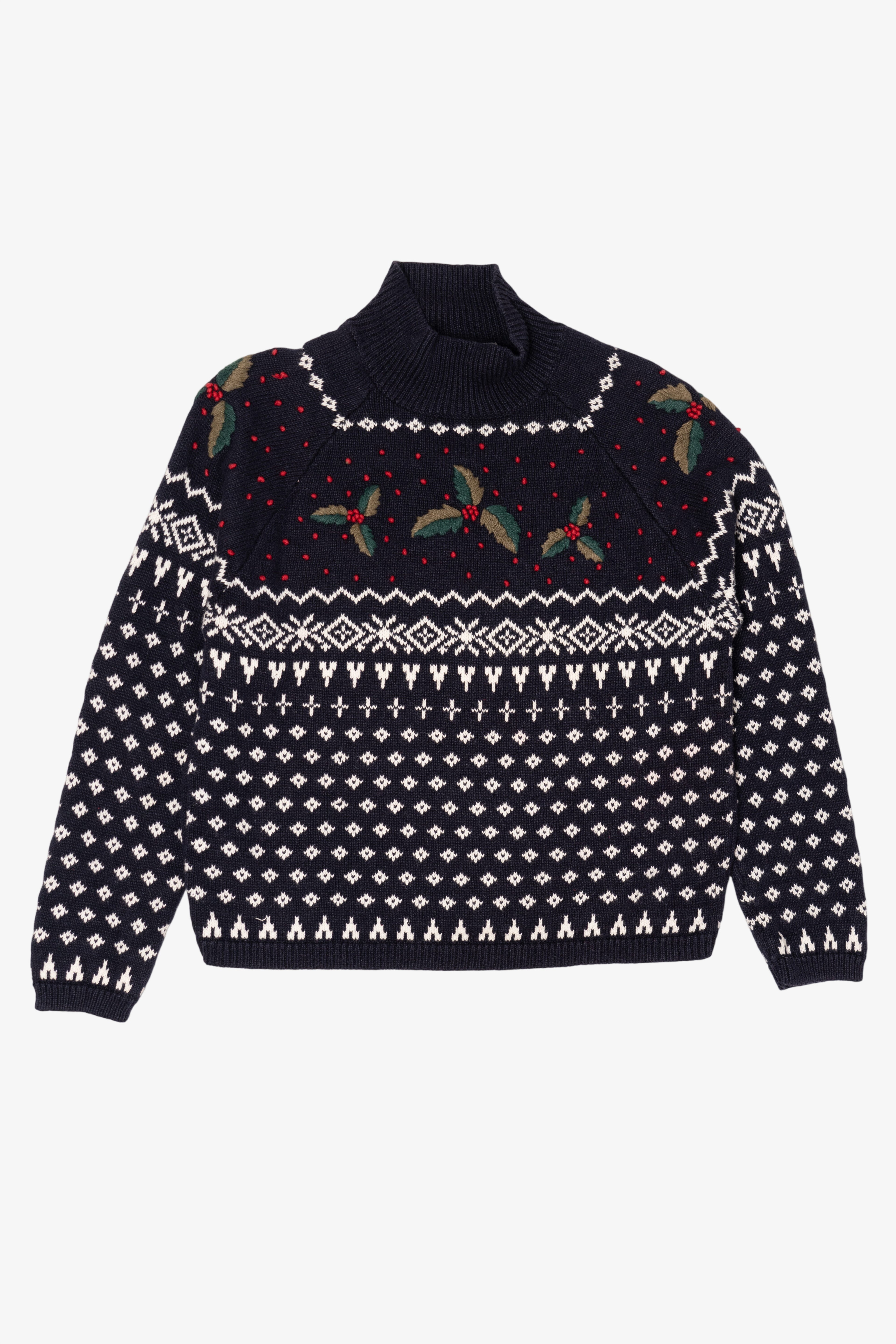 Vintage Navy Blue Dressbarn Holly Ugly Christmas Pullover (1990s)